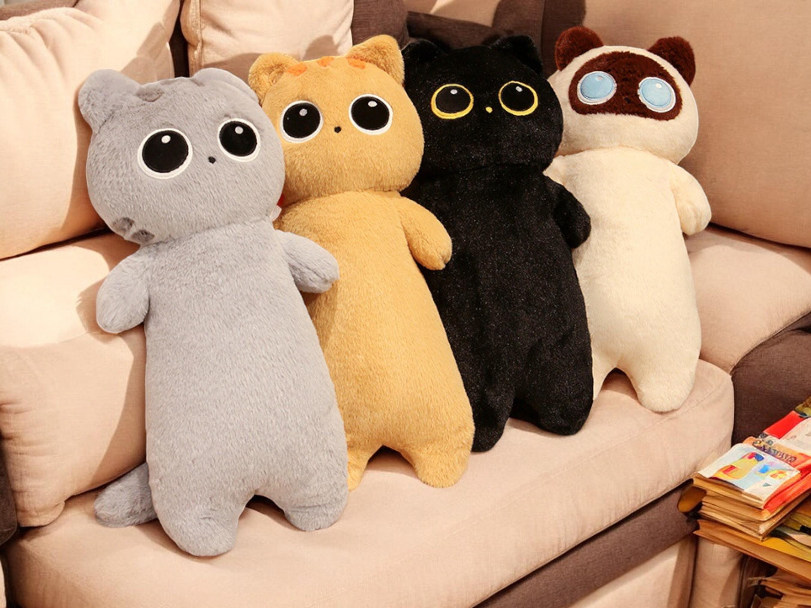 Kawaii Cat Plush Pillow, Soft Cotton Stuffed Animal Cushion, Living Room Decor