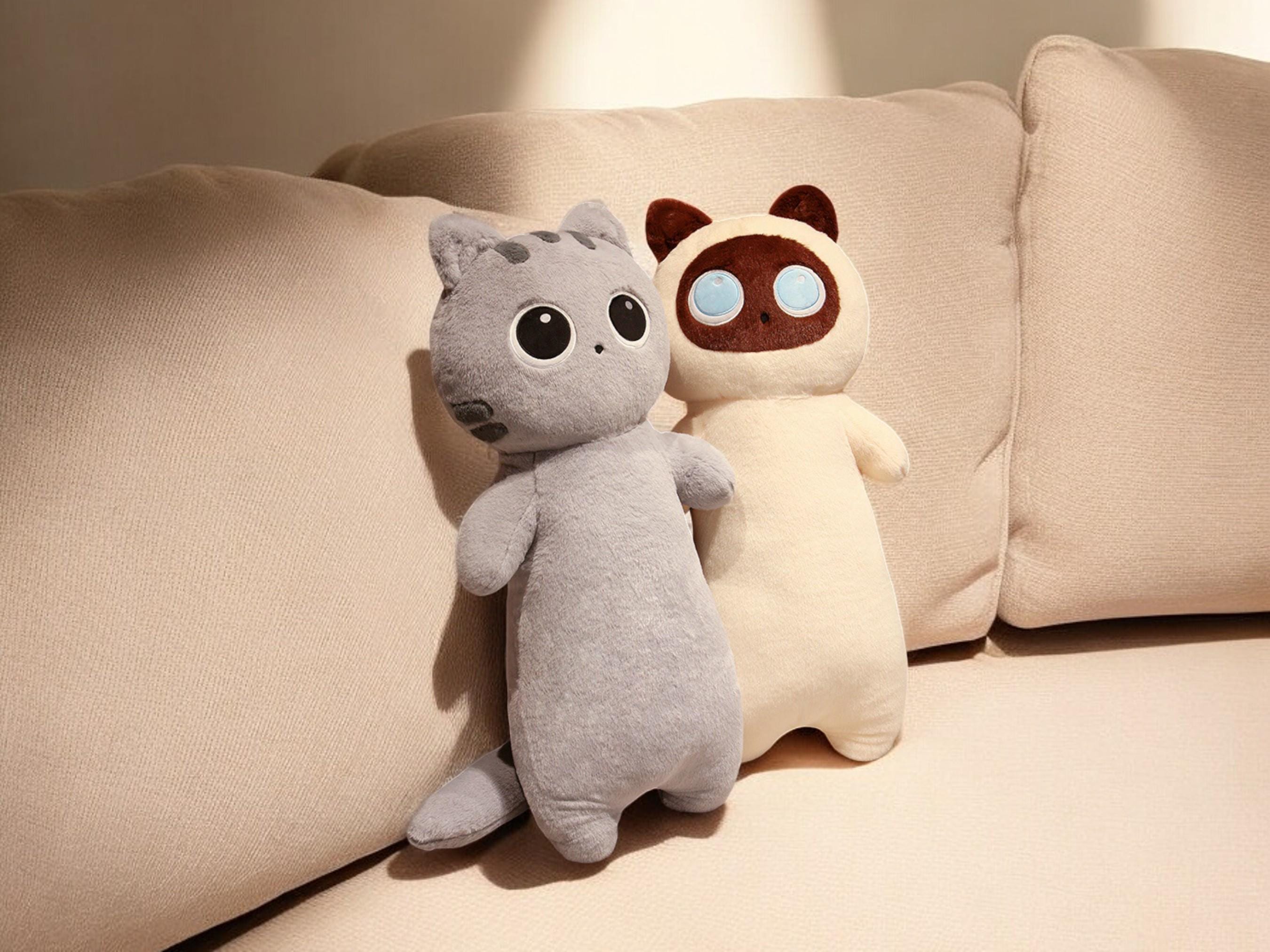 Kawaii Cat Plush Pillow, Soft Cotton Stuffed Animal Cushion, Living Room Decor