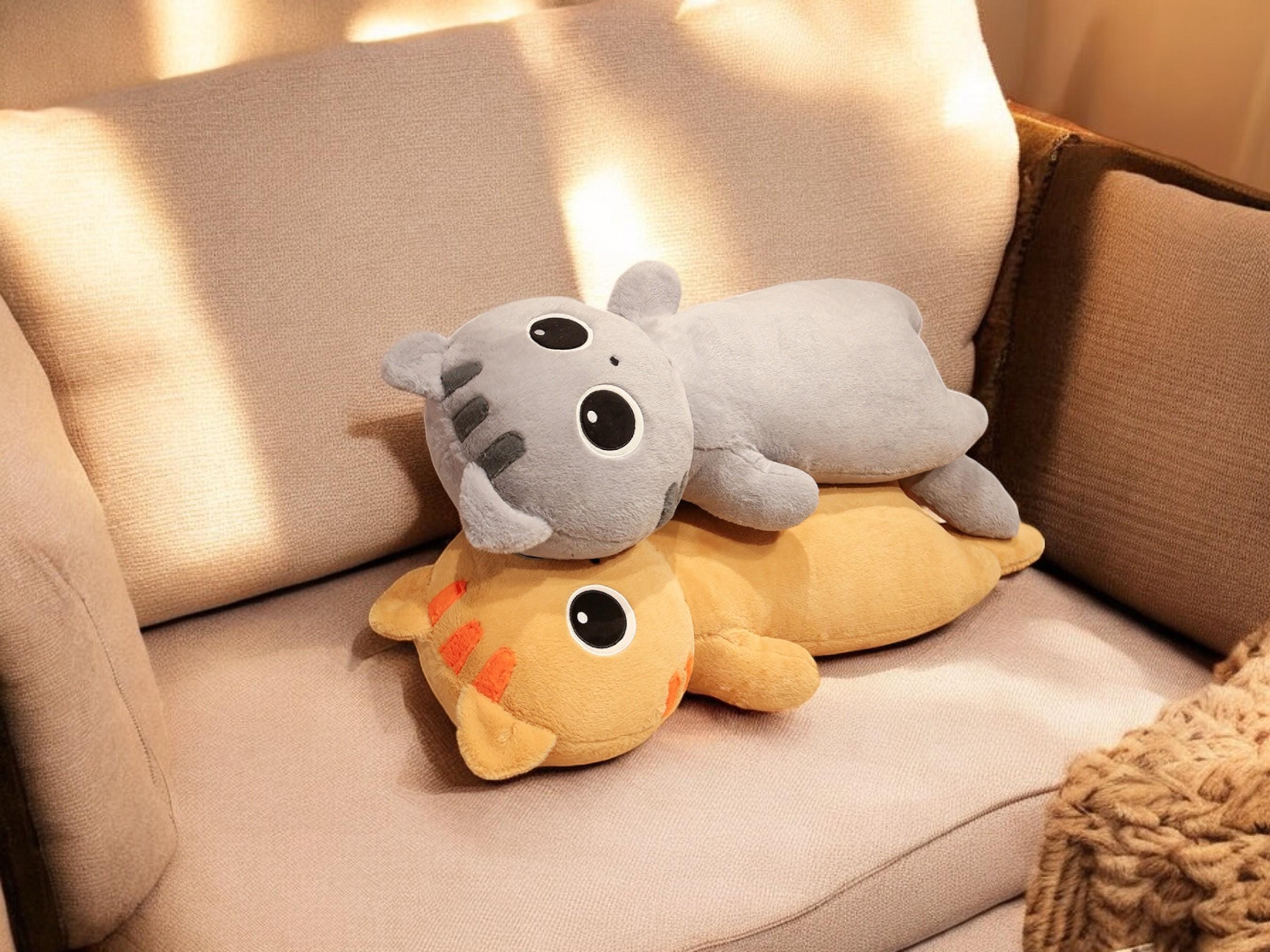 Kawaii Cat Plush Pillow, Soft Cotton Stuffed Animal Cushion, Living Room Decor