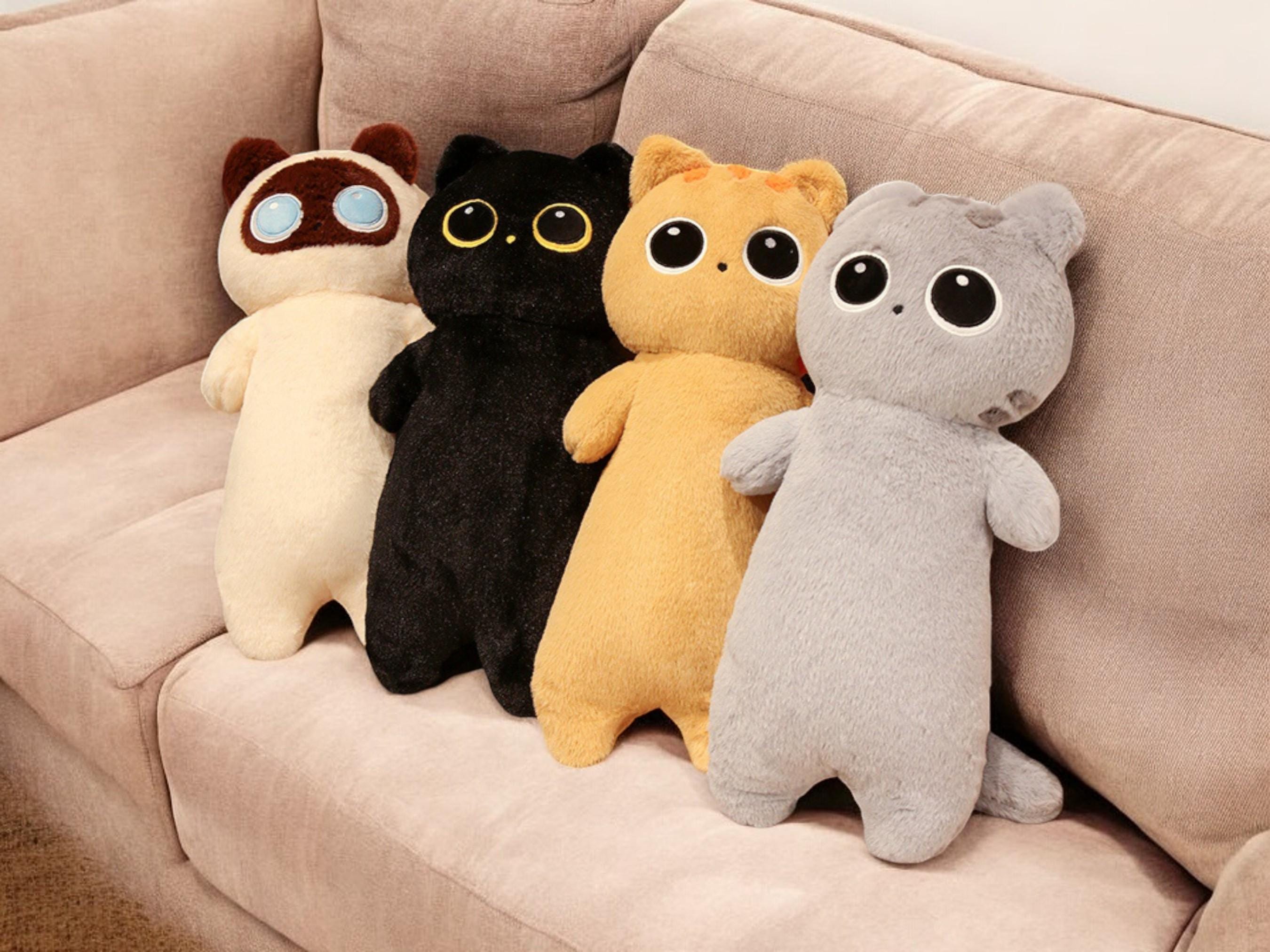 Kawaii Cat Plush Pillow, Soft Cotton Stuffed Animal Cushion, Living Room Decor