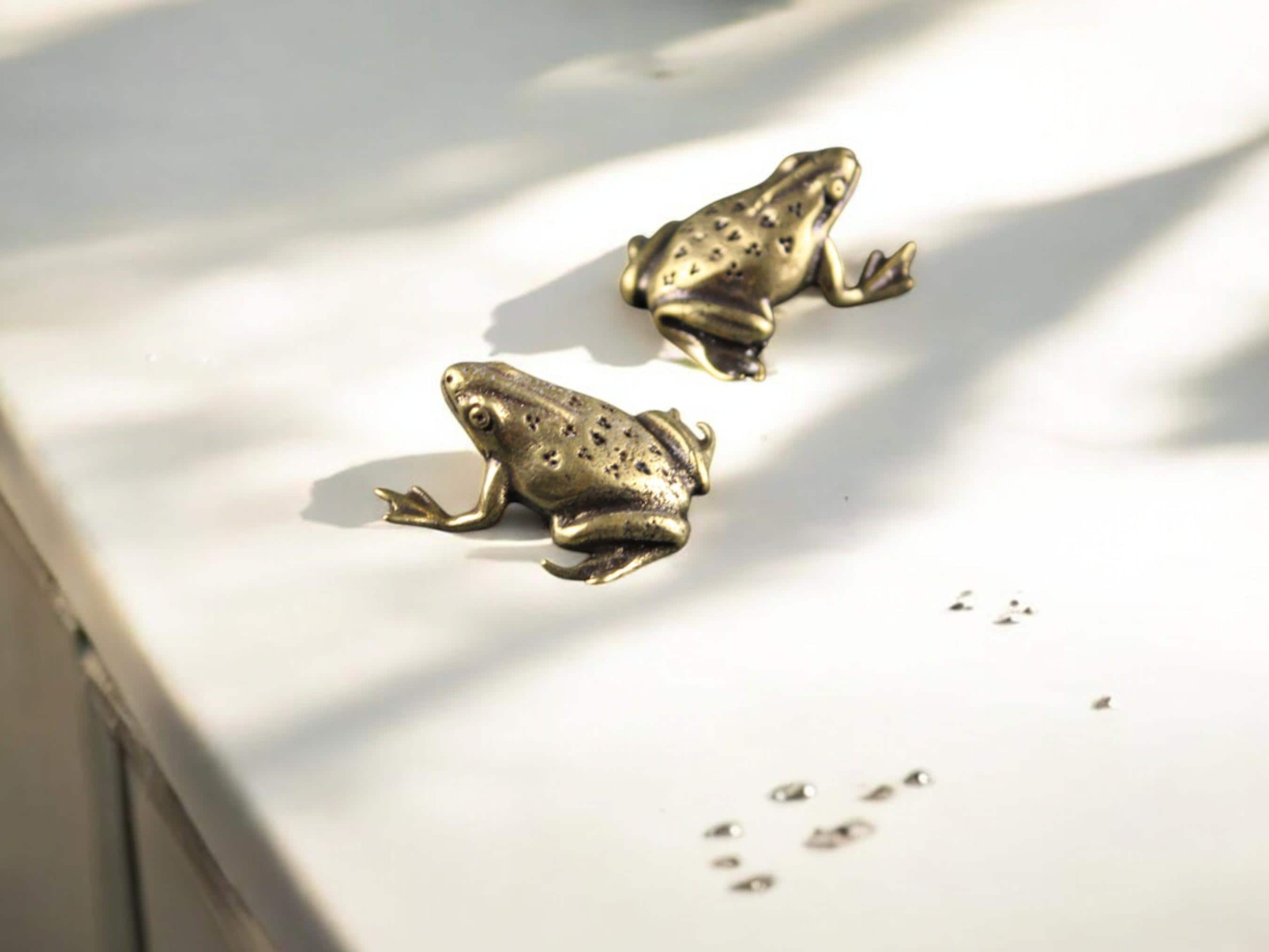 Mini Brass Frog Figurine, Vintage Garden Sculpture, Home Ornament