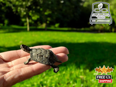 Antique Brass Turtle Figurine, Vintage Miniature Tortoise Statue, Lucky Feng Shui Office Decor