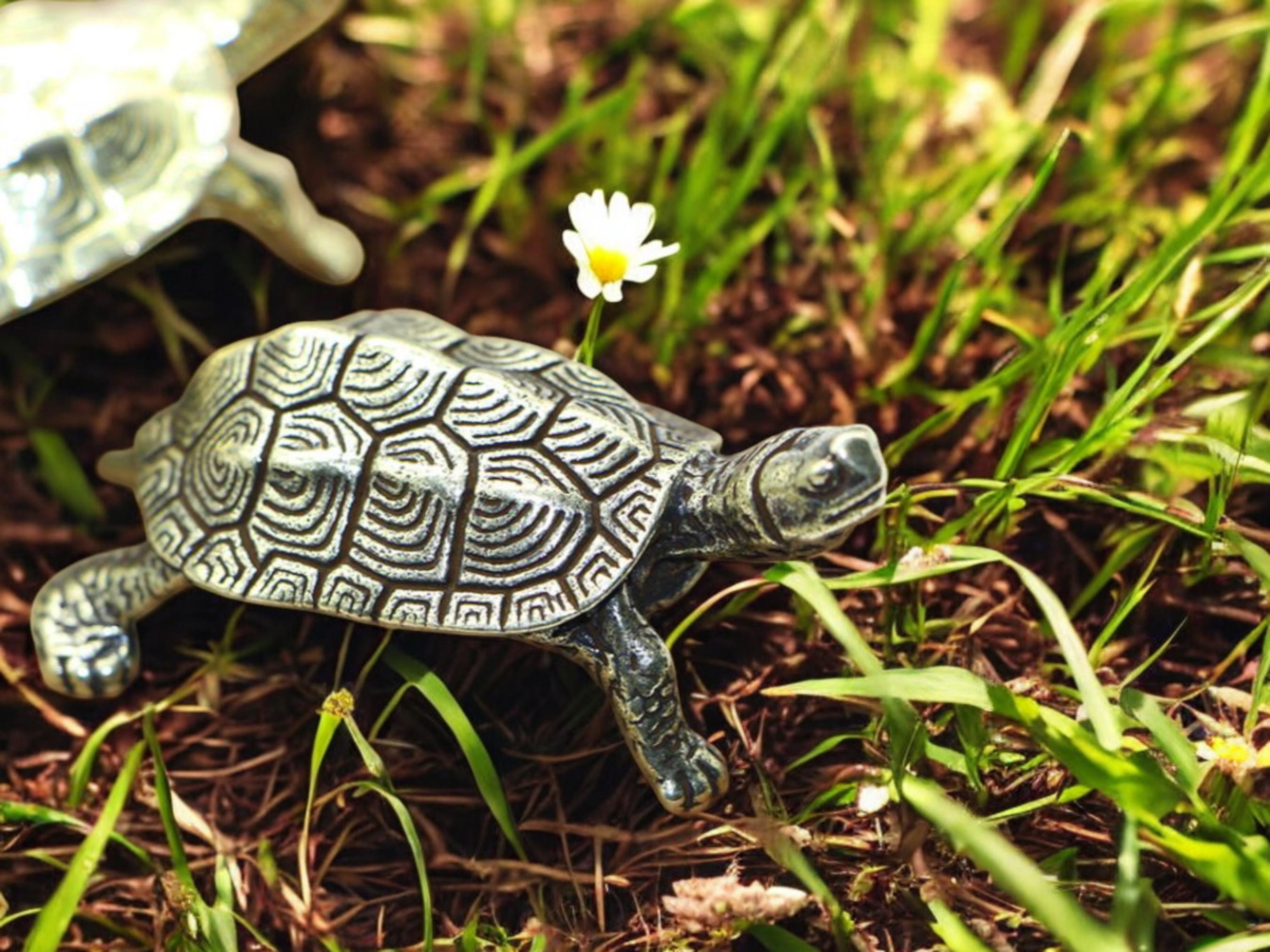 Antique Brass Turtle Figurine, Vintage Miniature Tortoise Statue, Lucky Feng Shui Office Decor