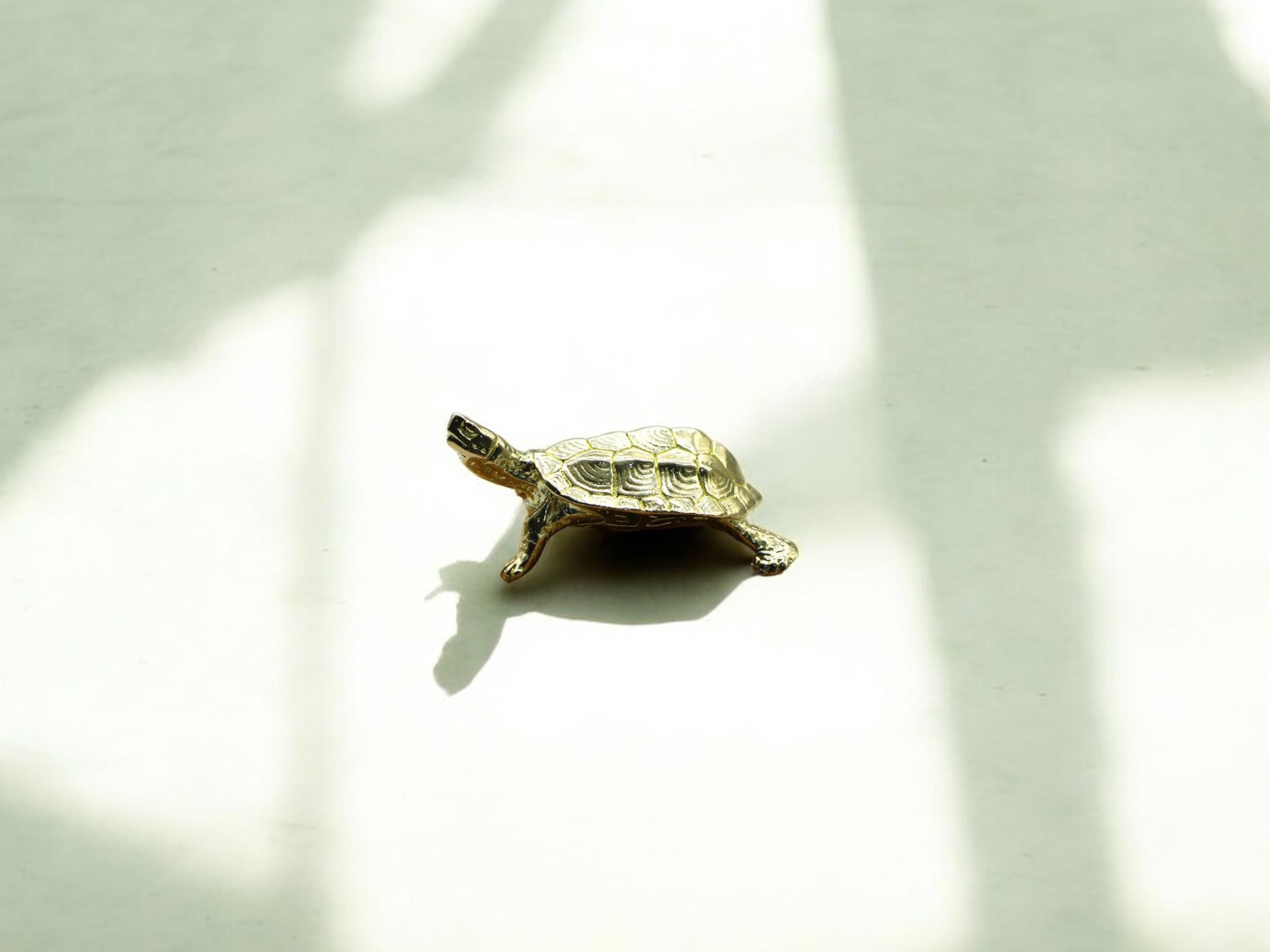 Antique Brass Turtle Figurine, Vintage Miniature Tortoise Statue, Lucky Feng Shui Office Decor