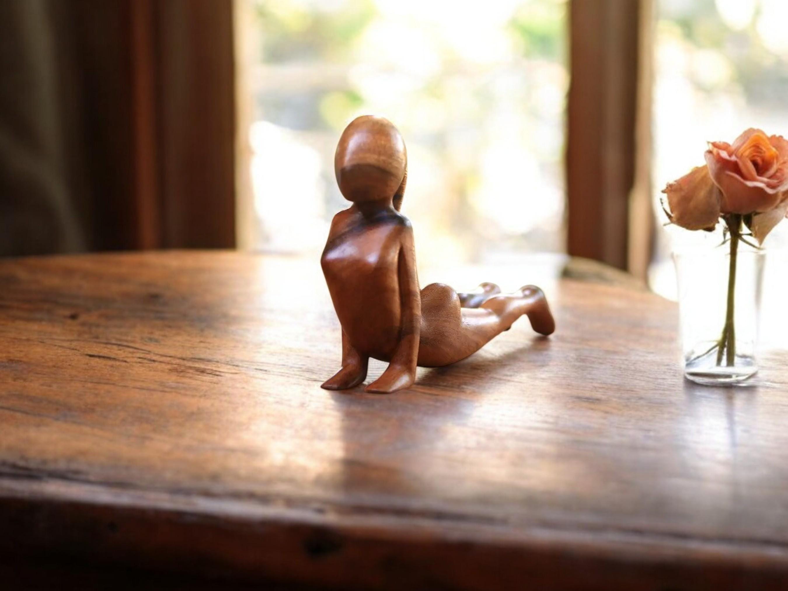 Wooden Yoga Figurine, Meditation Girl Statue, Zen Decor, Hand-Carved Gift