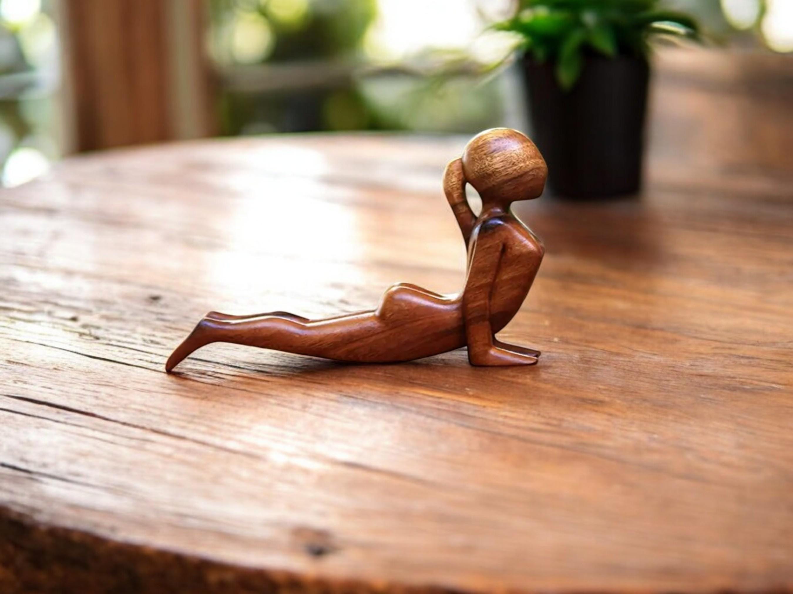 Wooden Yoga Figurine, Meditation Girl Statue, Zen Decor, Hand-Carved Gift