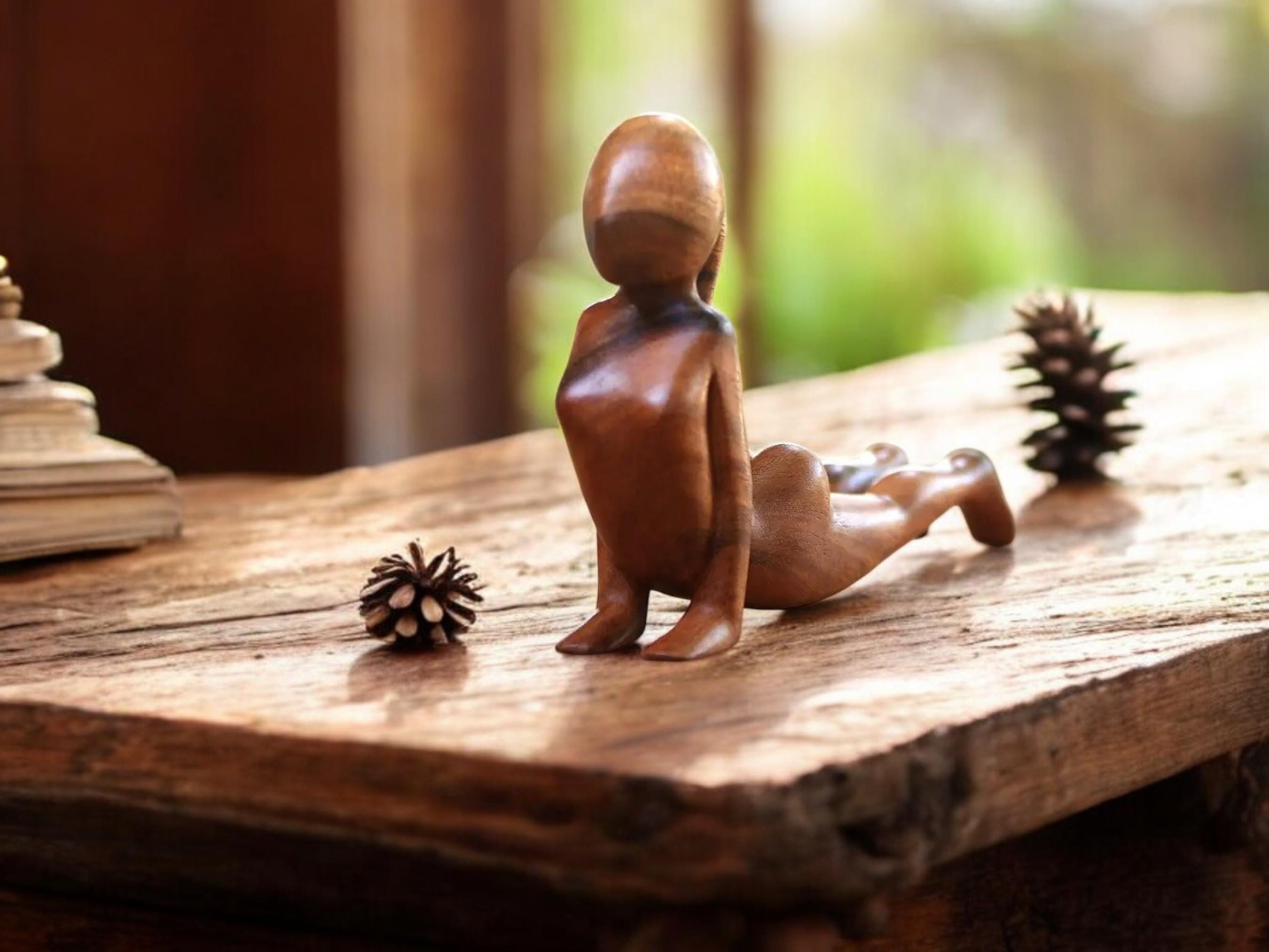 Wooden Yoga Figurine, Meditation Girl Statue, Zen Decor, Hand-Carved Gift