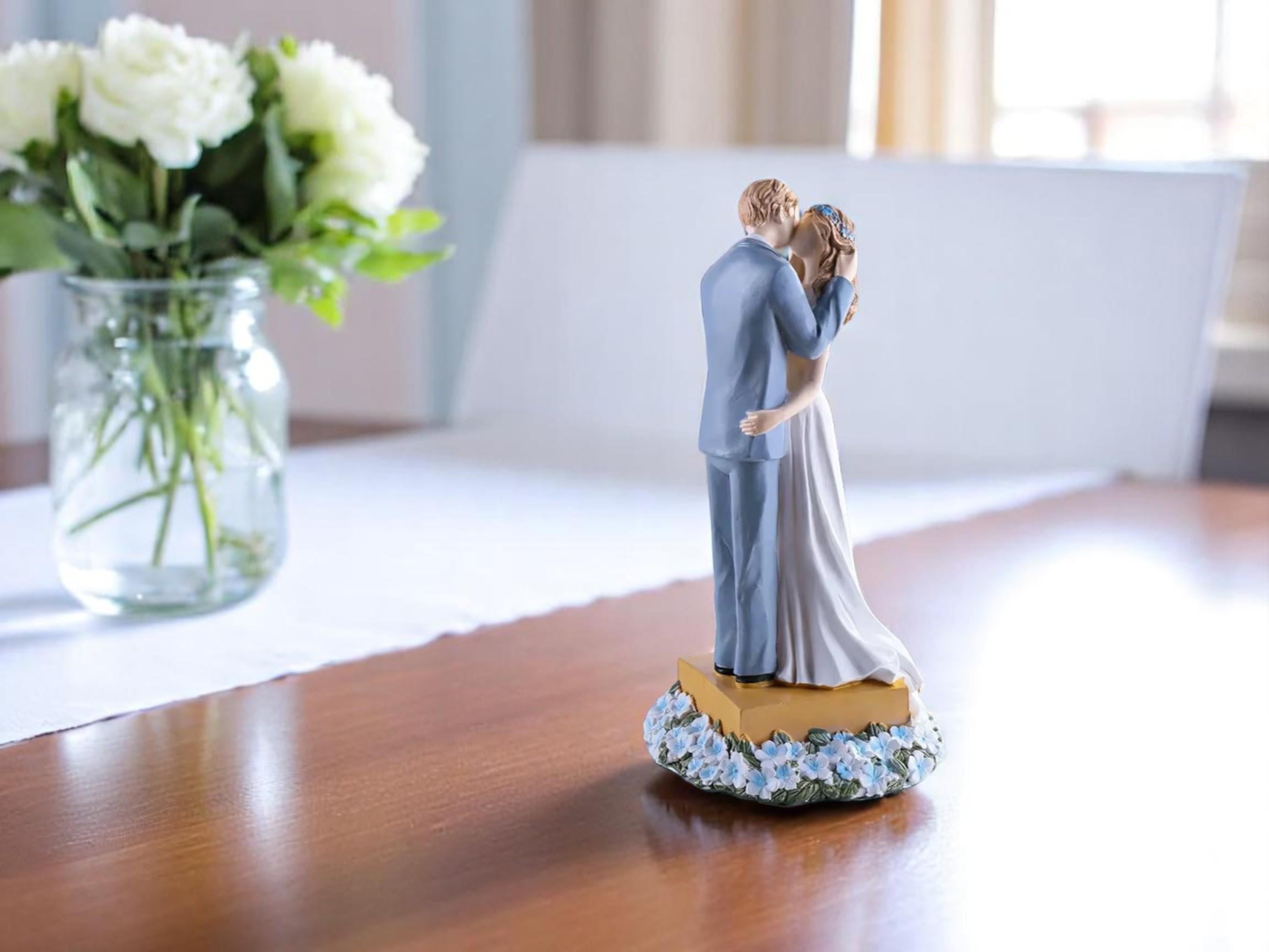 Couple Cake Topper, Romantic Wedding Figurine, Hand-Painted Resin Love Sculpture