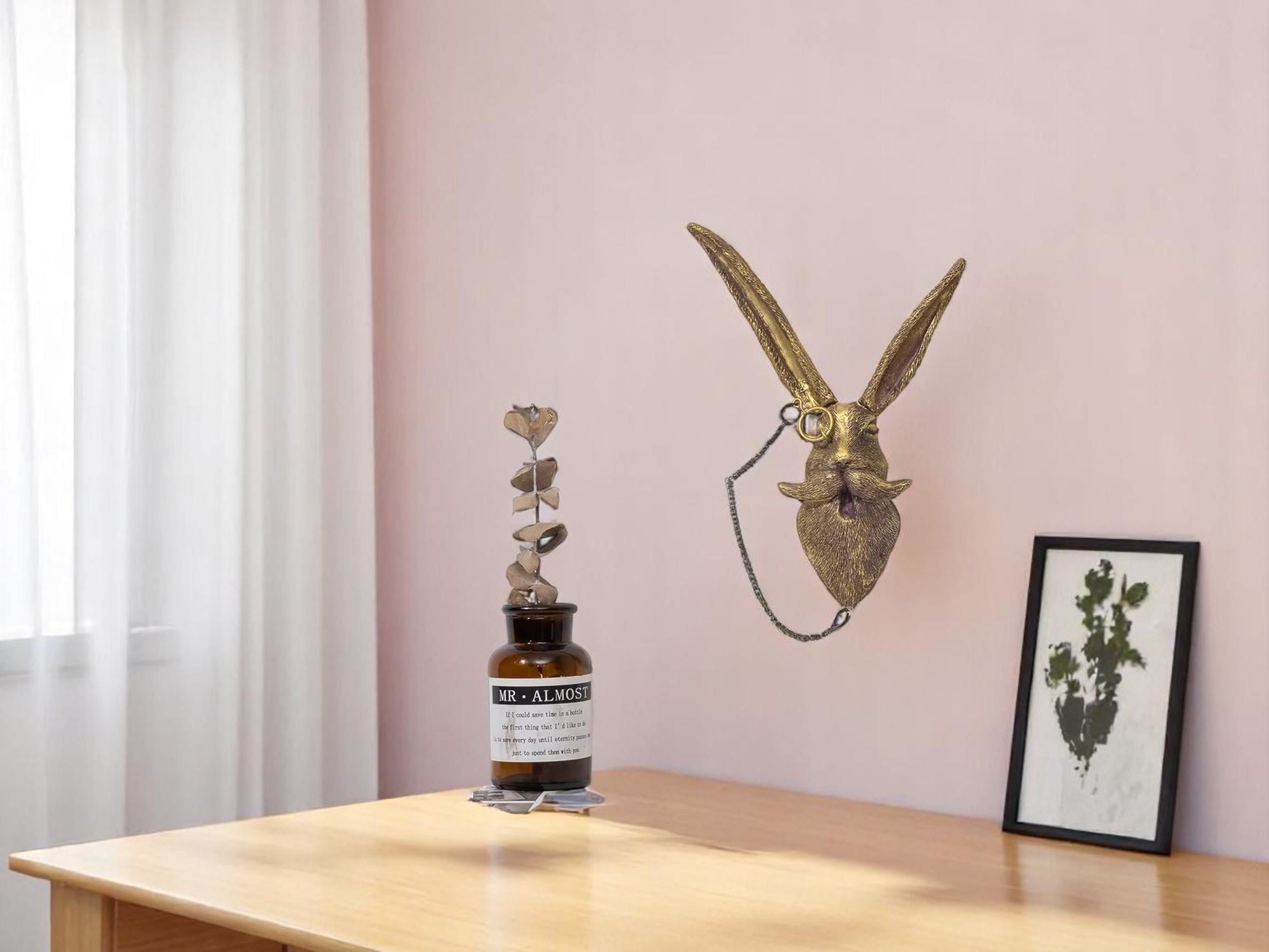 Resin Rabbit Wall Sculpture, Animal Head Wall Decor, Modern Rustic Farmhouse Home Accent