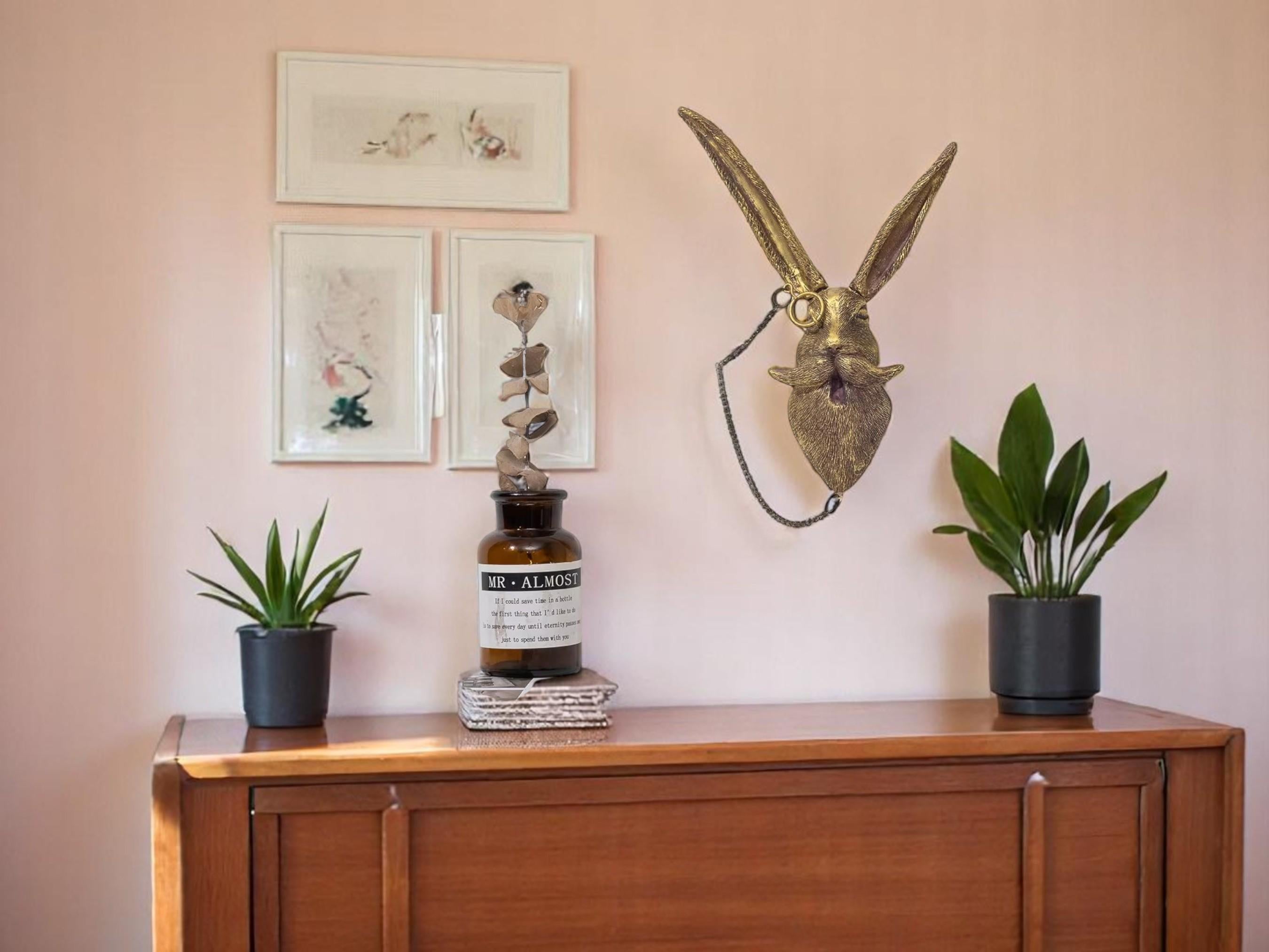 Resin Rabbit Wall Sculpture, Animal Head Wall Decor, Modern Rustic Farmhouse Home Accent