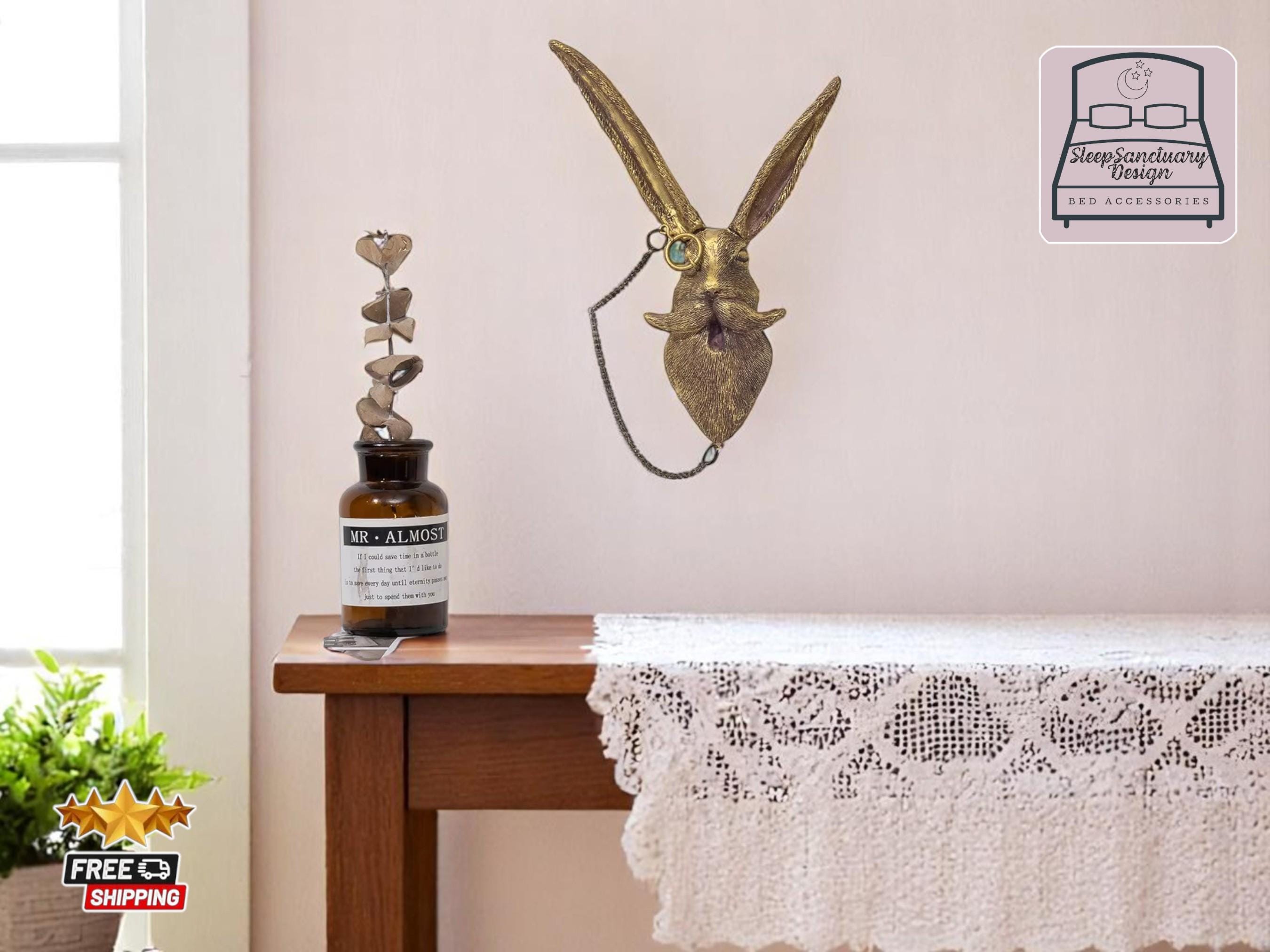 Resin Rabbit Wall Sculpture, Animal Head Wall Decor, Modern Rustic Farmhouse Home Accent