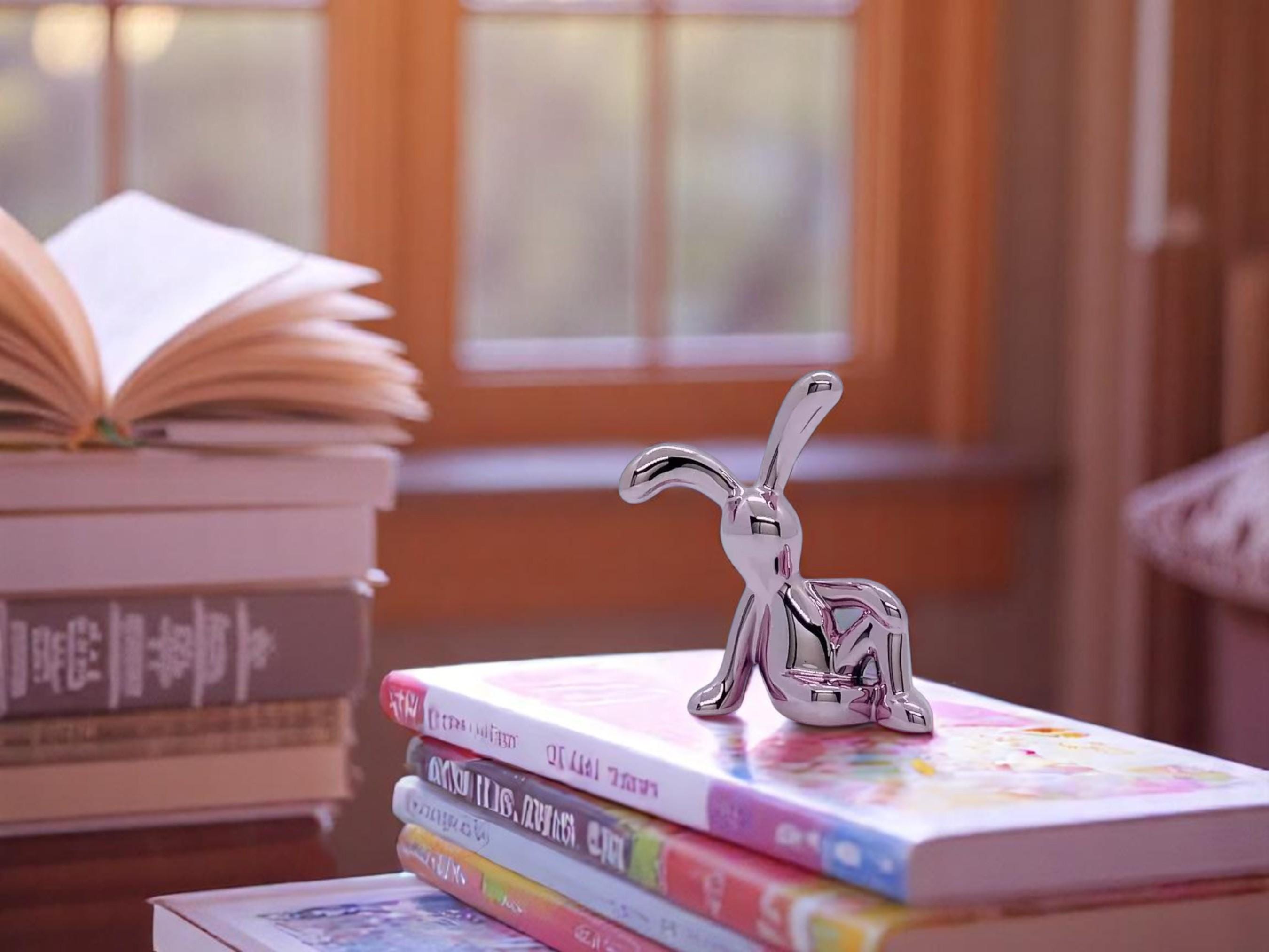 Metallic Rabbit Statue, Bunny Figurine Decor, Modern Animal Sculpture