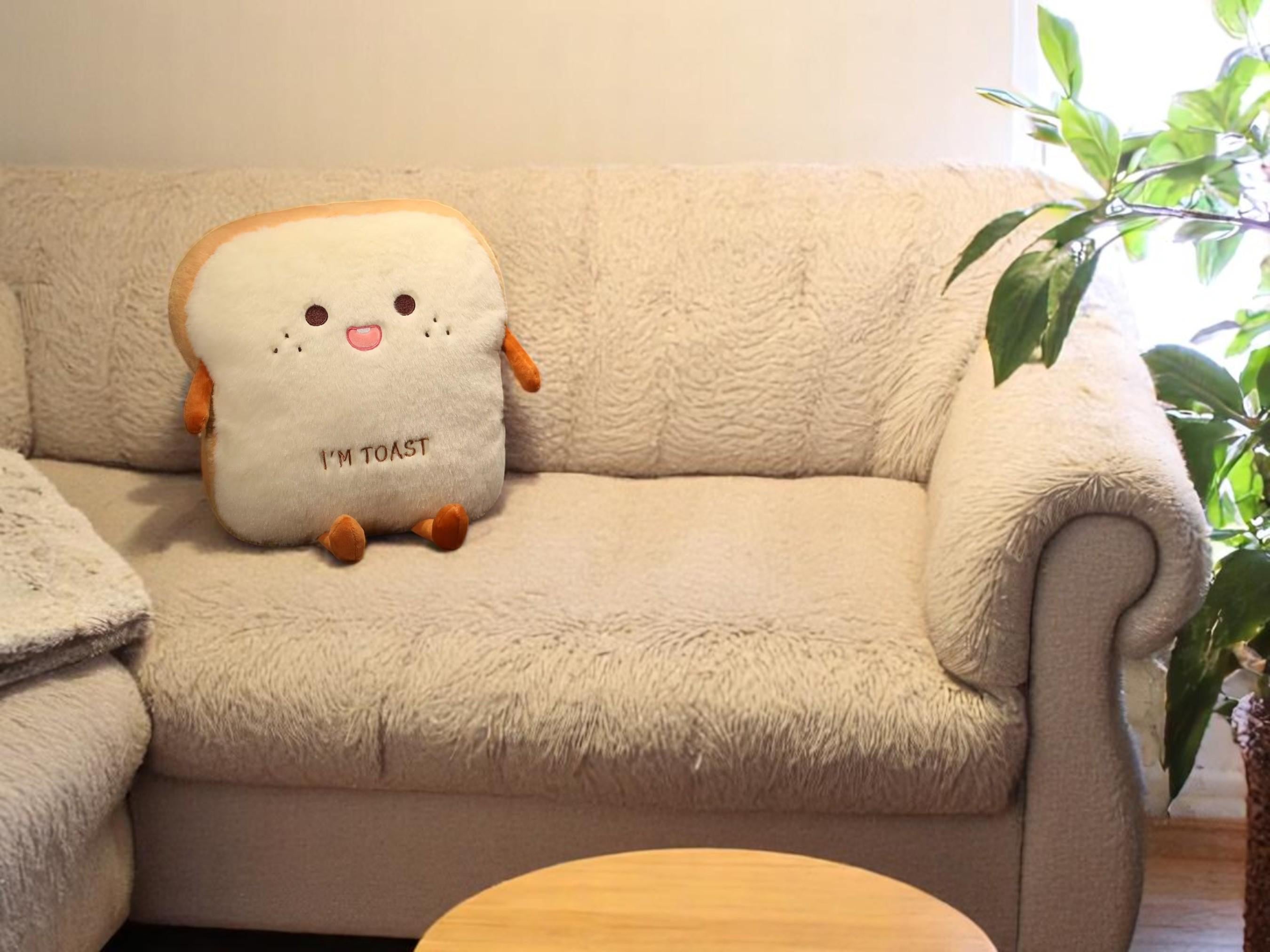 Kawaii Toast Plush Pillow, Stuffed Food Cushion, Hand Warmer Pocket, Toy Gift for Kids