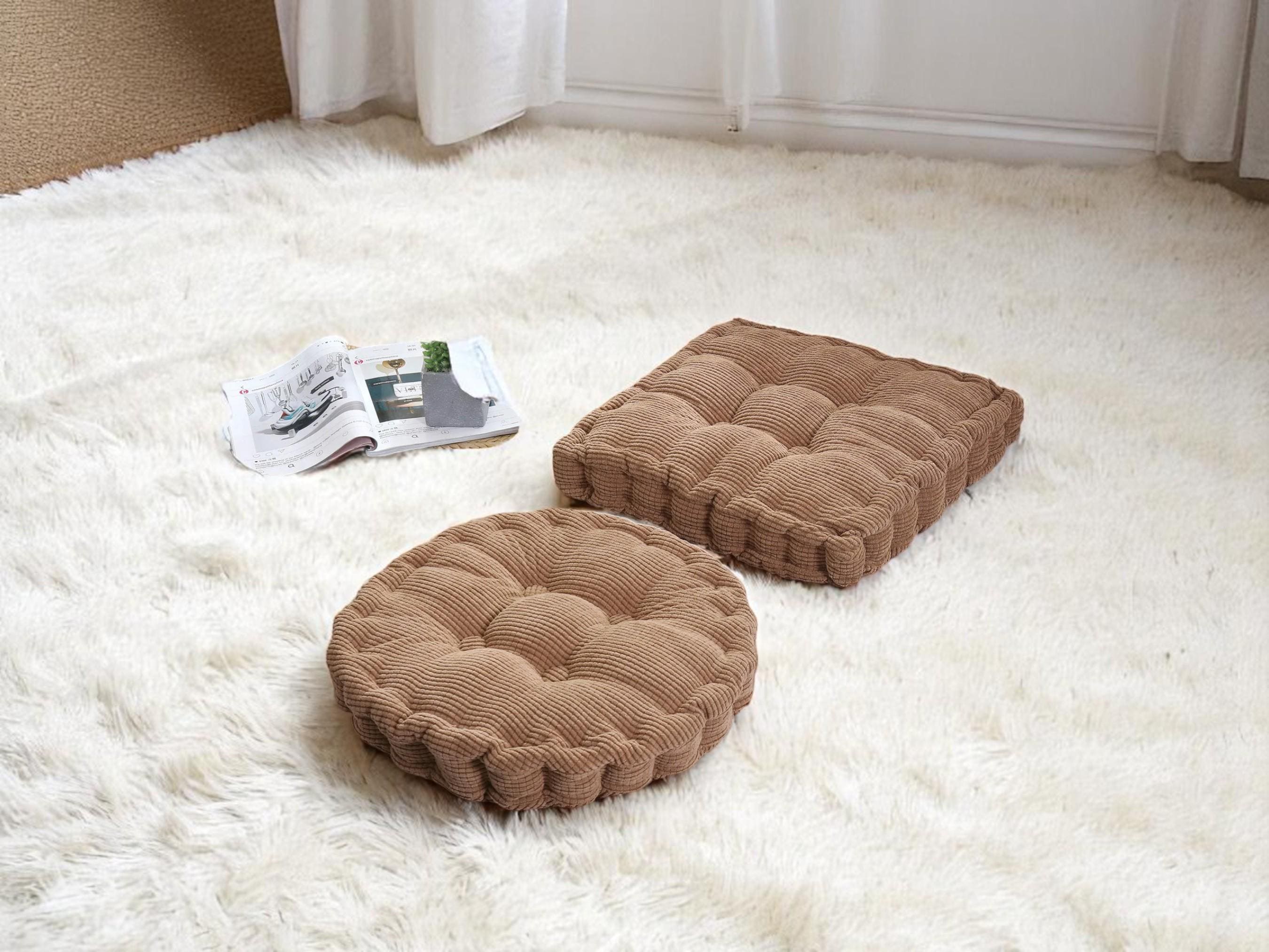 Tufted Corduroy Floor Cushion, Round or Square Cozy Seat Pad, French Cushion Pillow