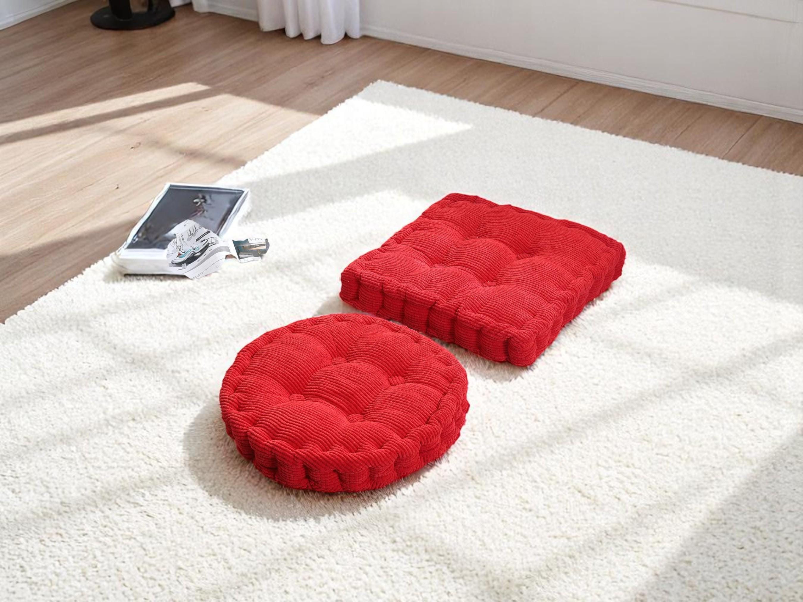 Tufted Corduroy Floor Cushion, Round or Square Cozy Seat Pad, French Cushion Pillow