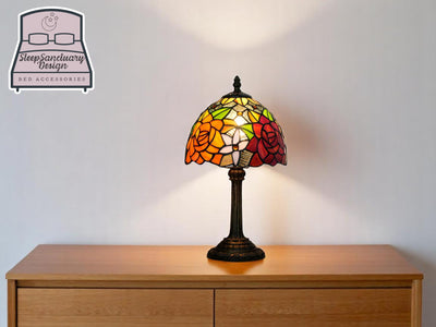 Vintage Stained Glass Table Lamp, Multi-Color Bedside Desk Light, Living Room Decor