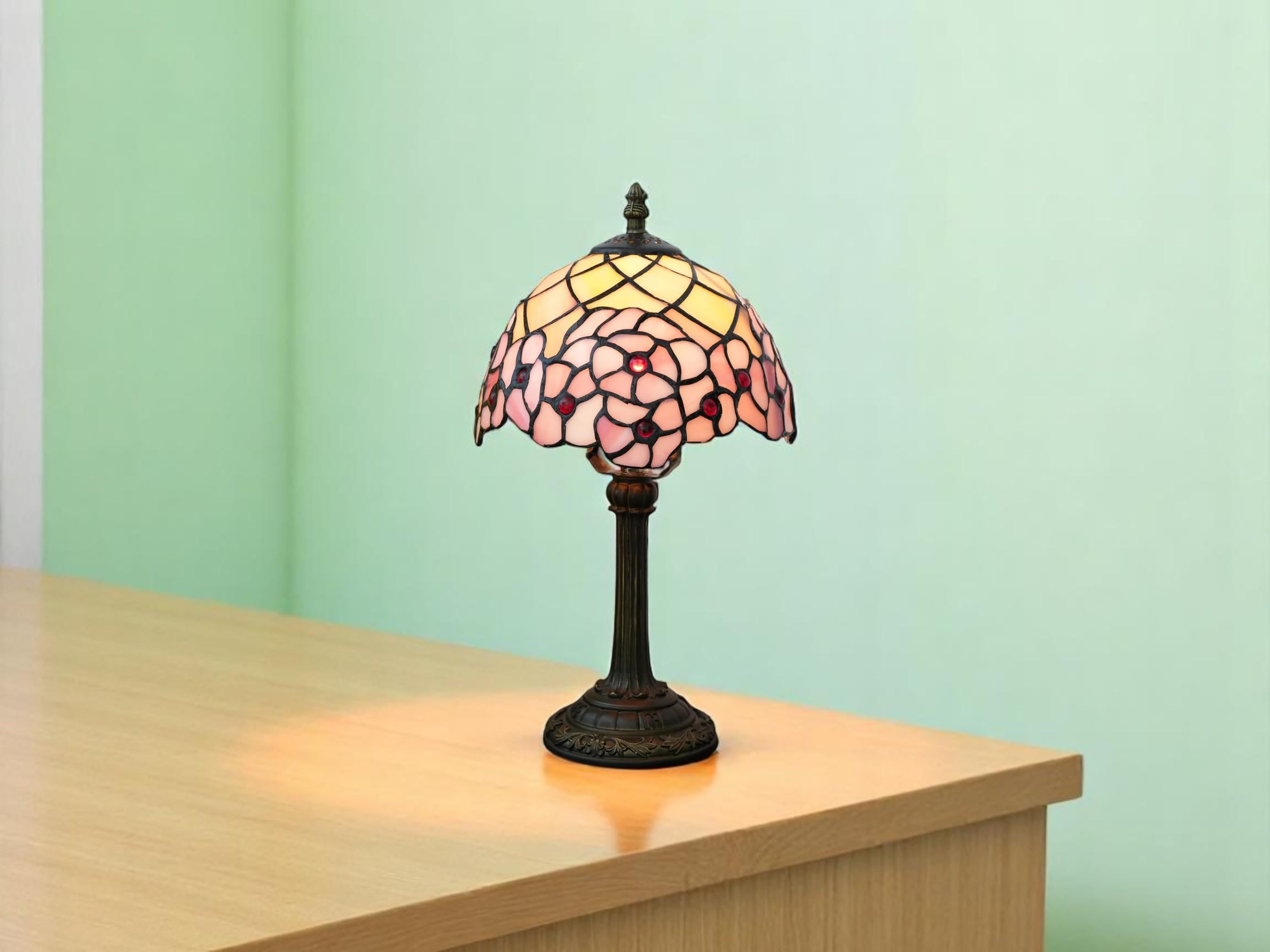 Vintage Stained Glass Table Lamp, Multi-Color Bedside Desk Light, Living Room Decor