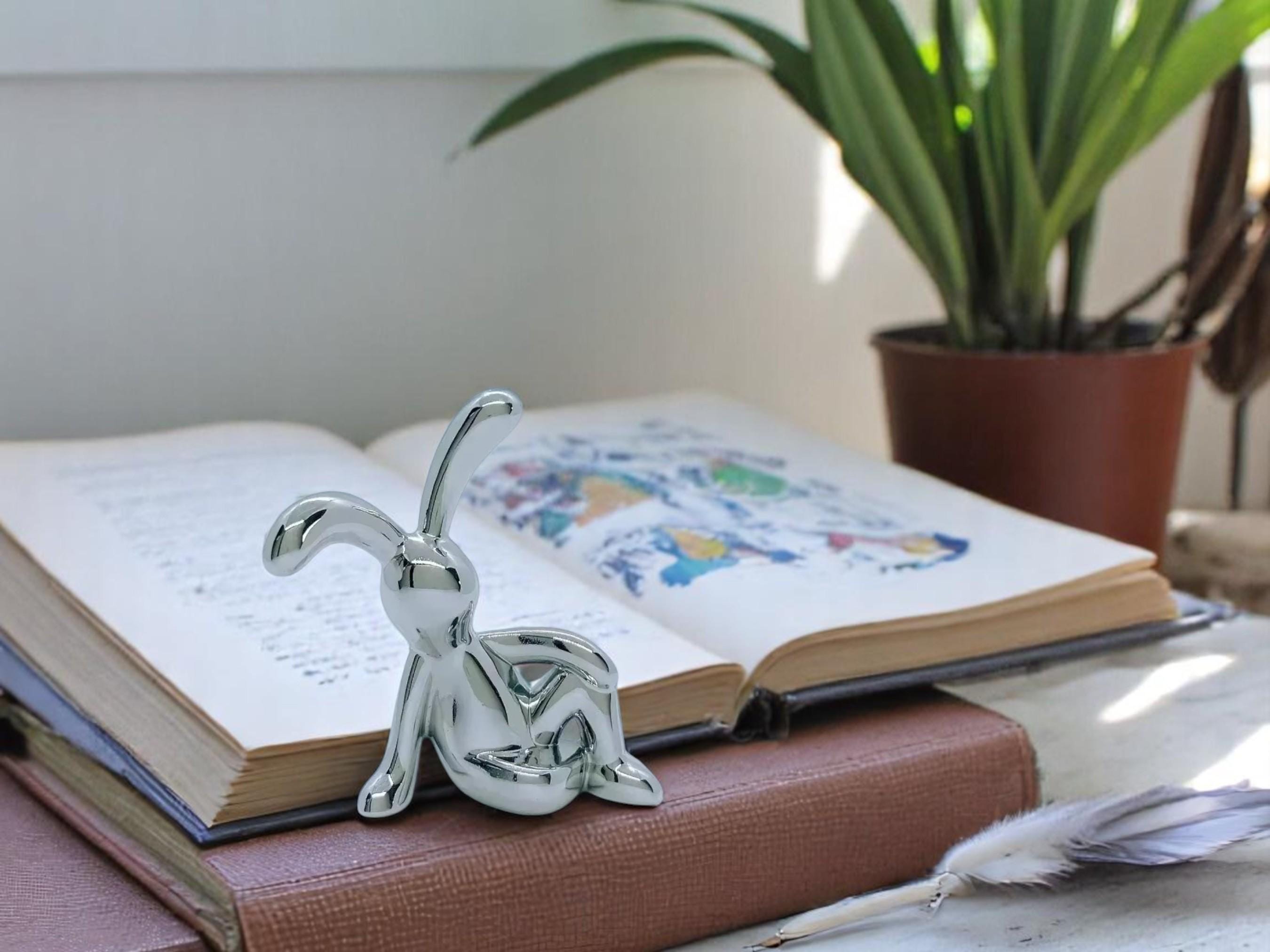 Metallic Rabbit Statue, Bunny Figurine Decor, Modern Animal Sculpture