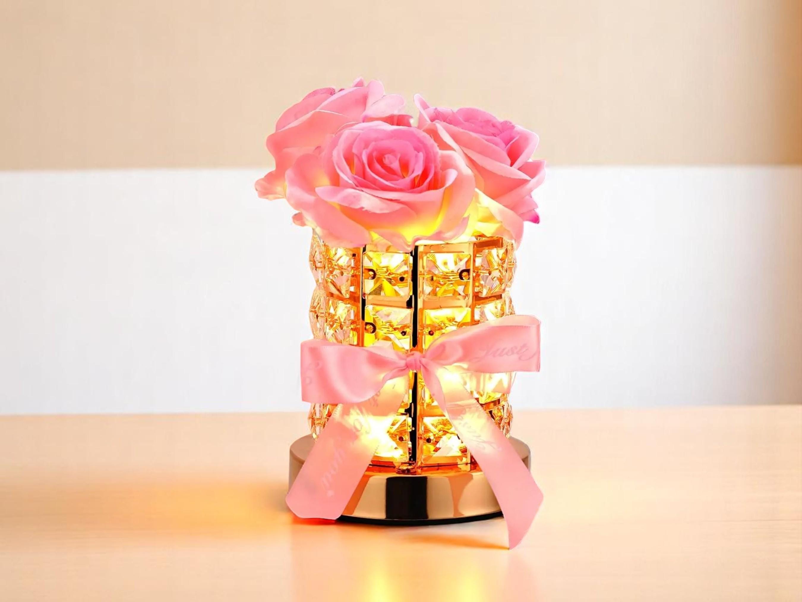 Crystal Flower Table Lamp, Elegant Bedside Night Light, Modern Bedroom Decor