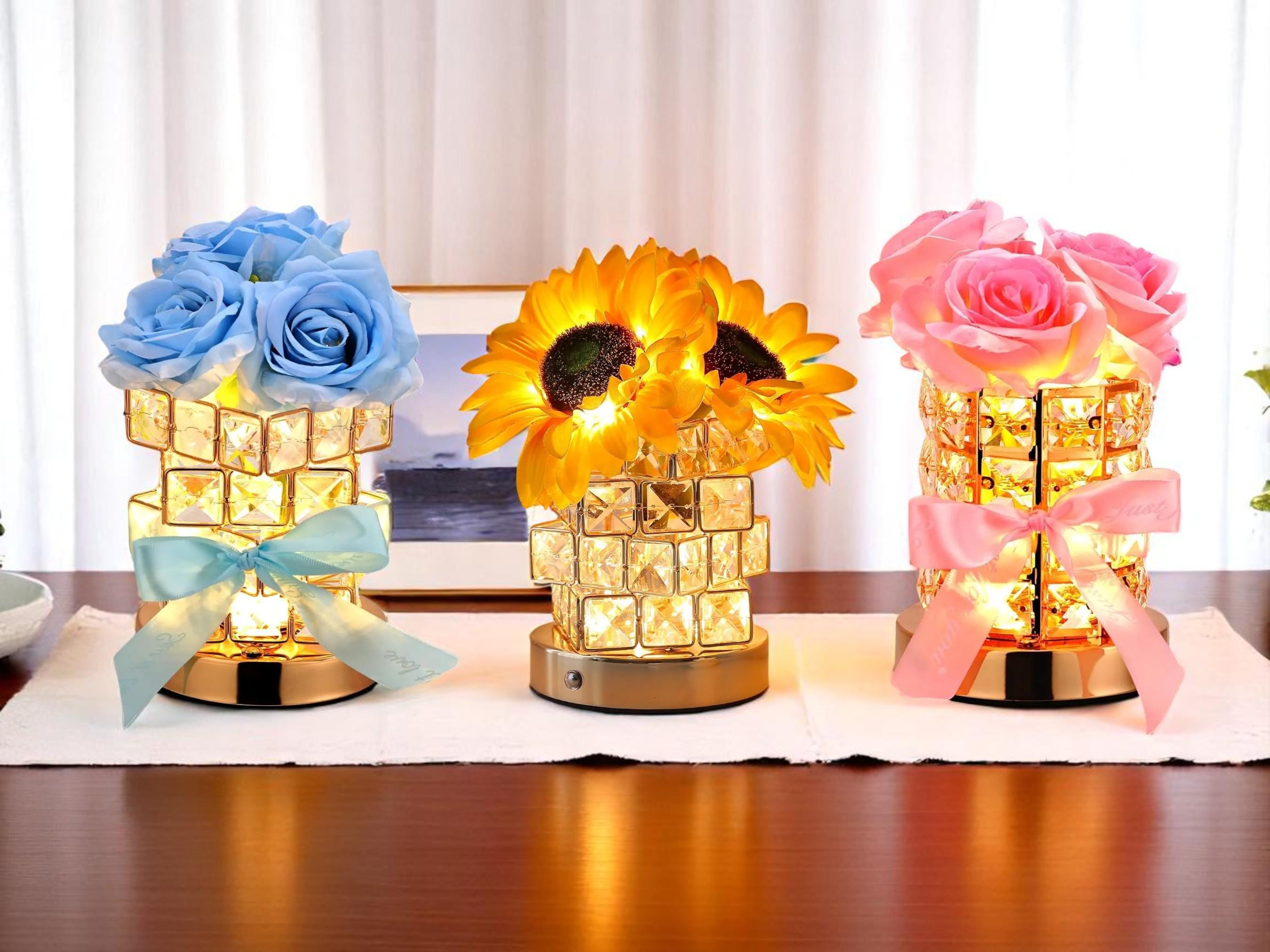 Crystal Flower Table Lamp, Elegant Bedside Night Light, Modern Bedroom Decor