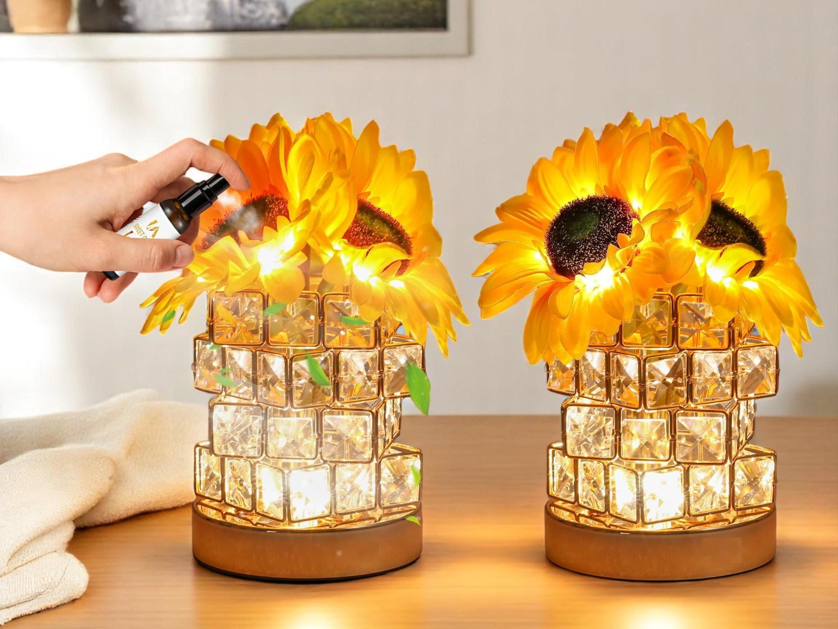 Crystal Flower Table Lamp, Elegant Bedside Night Light, Modern Bedroom Decor