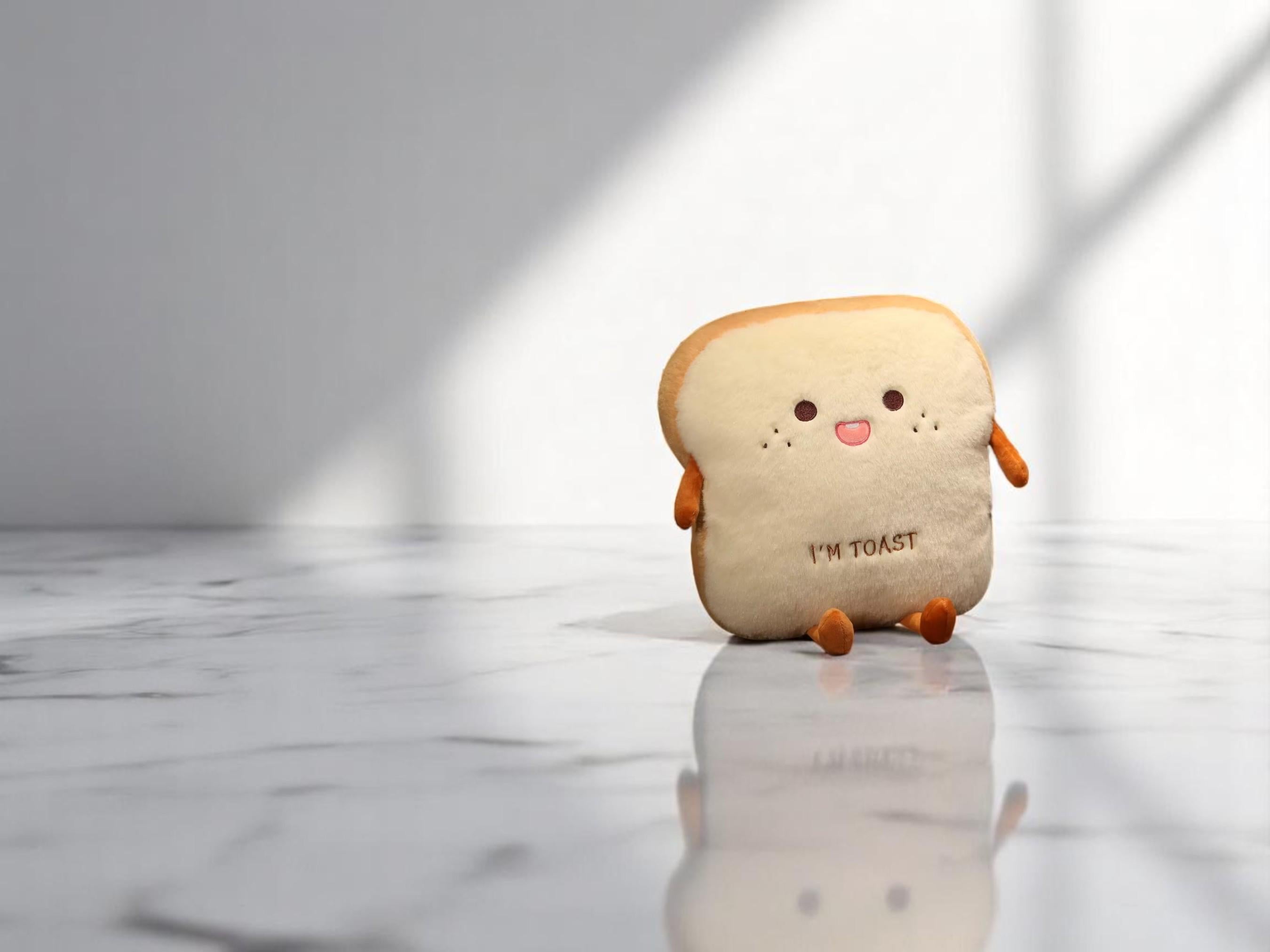 Kawaii Toast Plush Pillow, Stuffed Food Cushion, Hand Warmer Pocket, Toy Gift for Kids