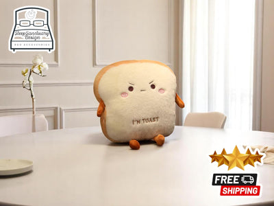 Kawaii Toast Plush Pillow, Stuffed Food Cushion, Hand Warmer Pocket, Toy Gift for Kids