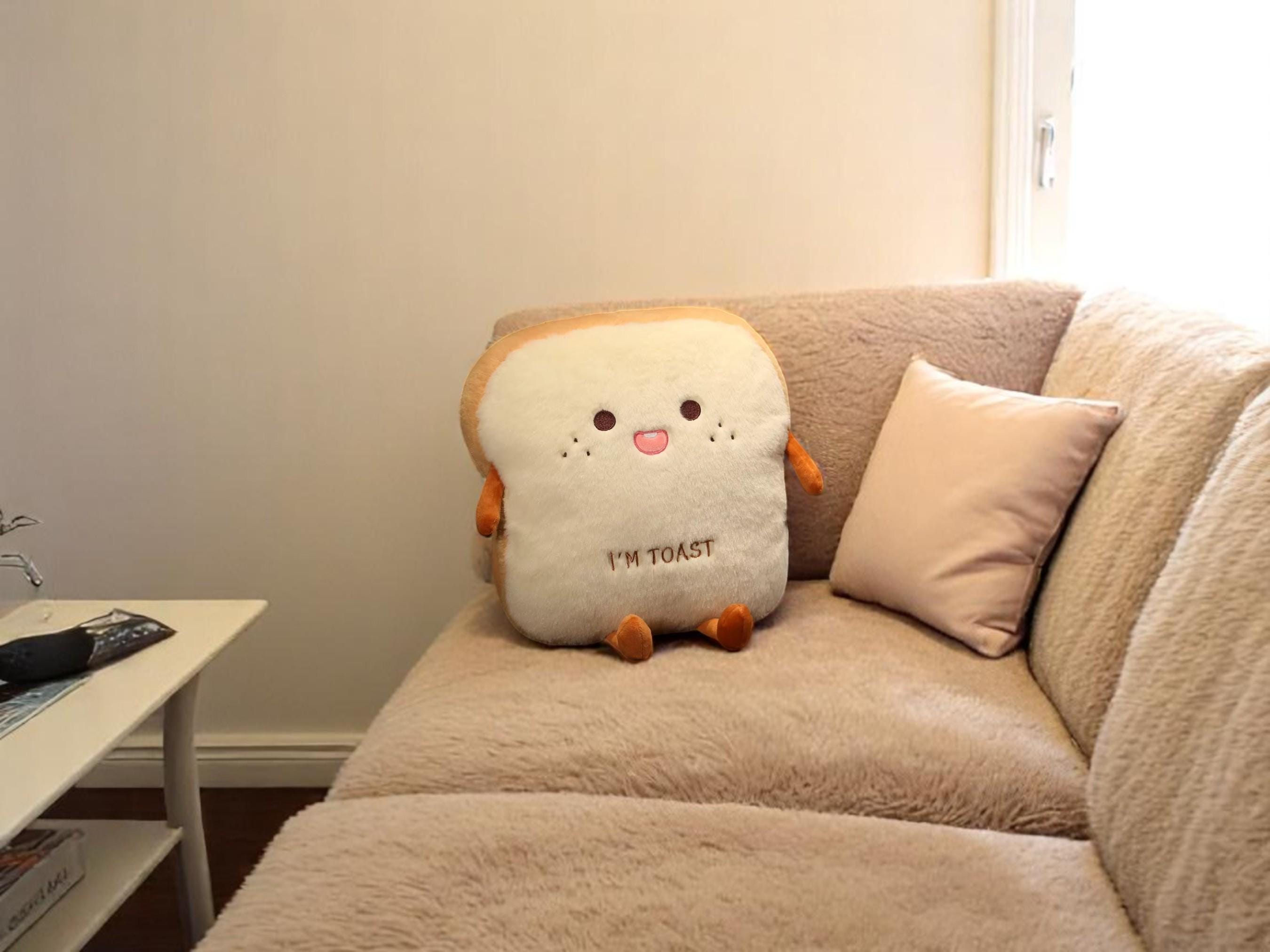 Kawaii Toast Plush Pillow, Stuffed Food Cushion, Hand Warmer Pocket, Toy Gift for Kids