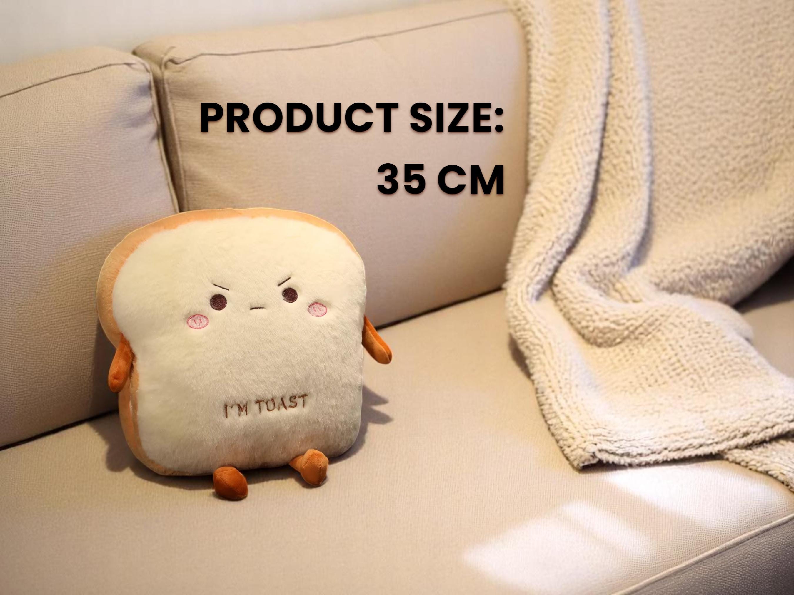 Kawaii Toast Plush Pillow, Stuffed Food Cushion, Hand Warmer Pocket, Toy Gift for Kids