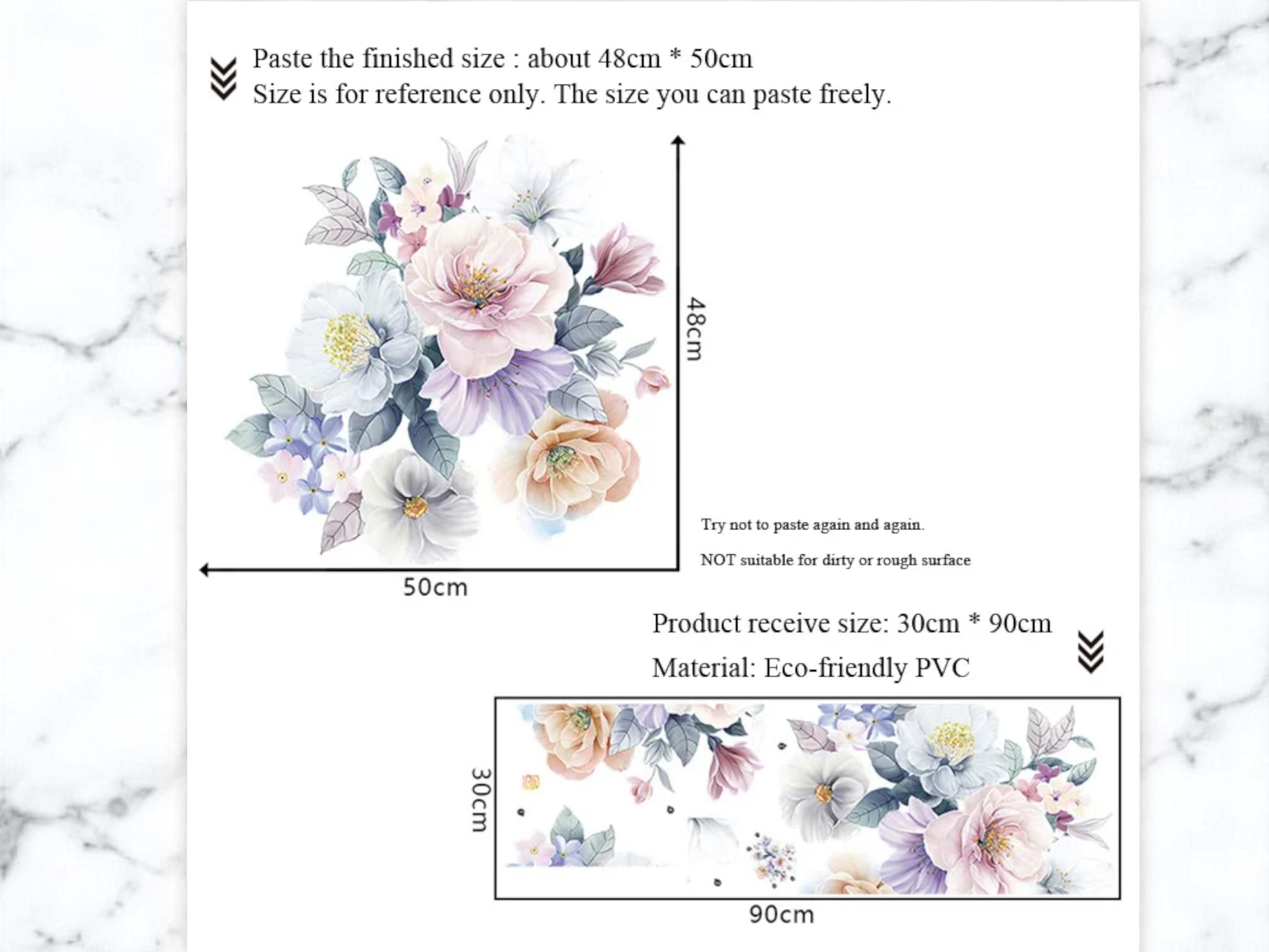 Watercolor Floral Wall Decals, Pastel Flower Mural for Living Room, Boho Nursery Decor