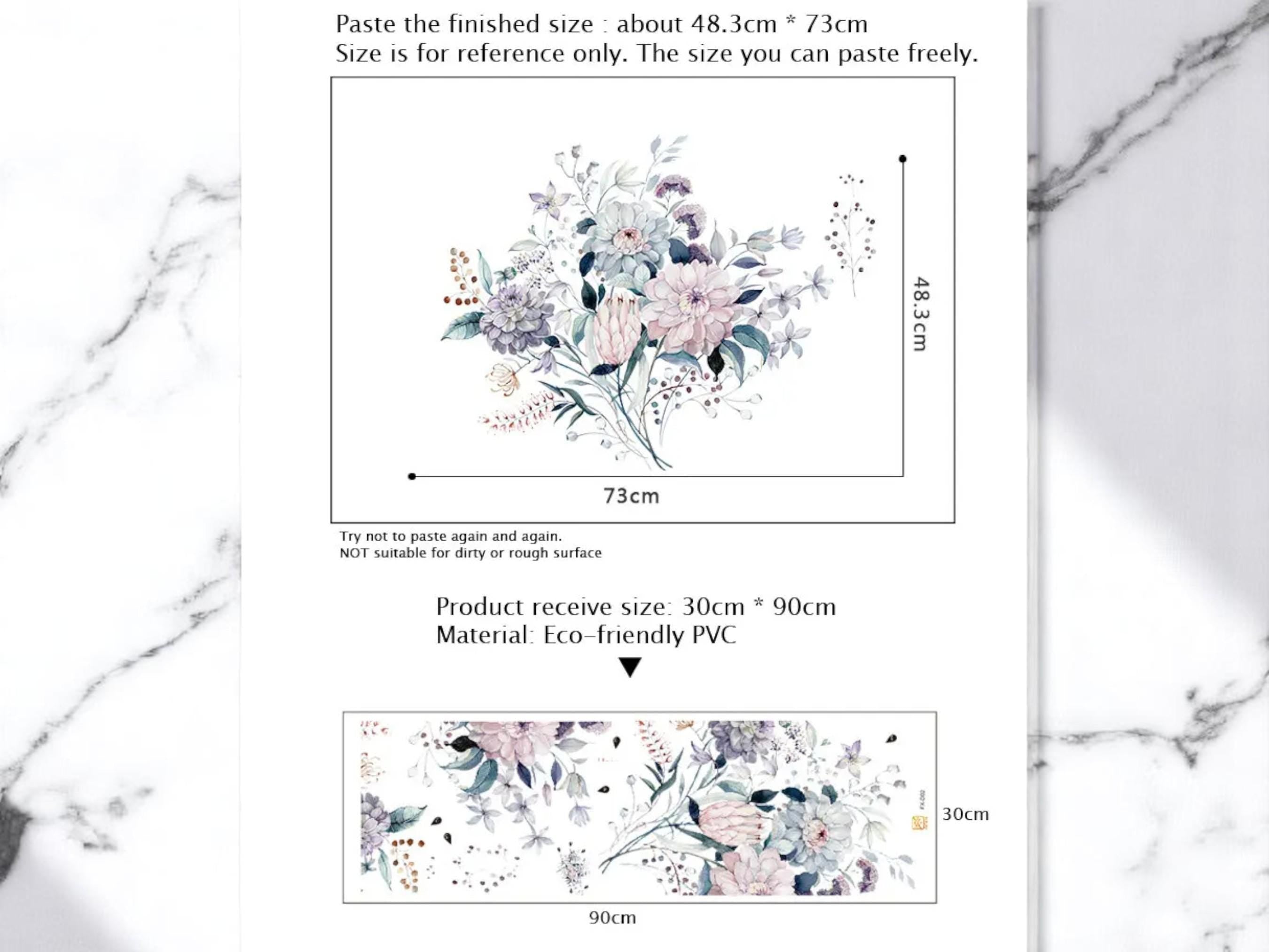 Watercolor Floral Wall Decals, Pastel Flower Mural for Living Room, Boho Nursery Decor