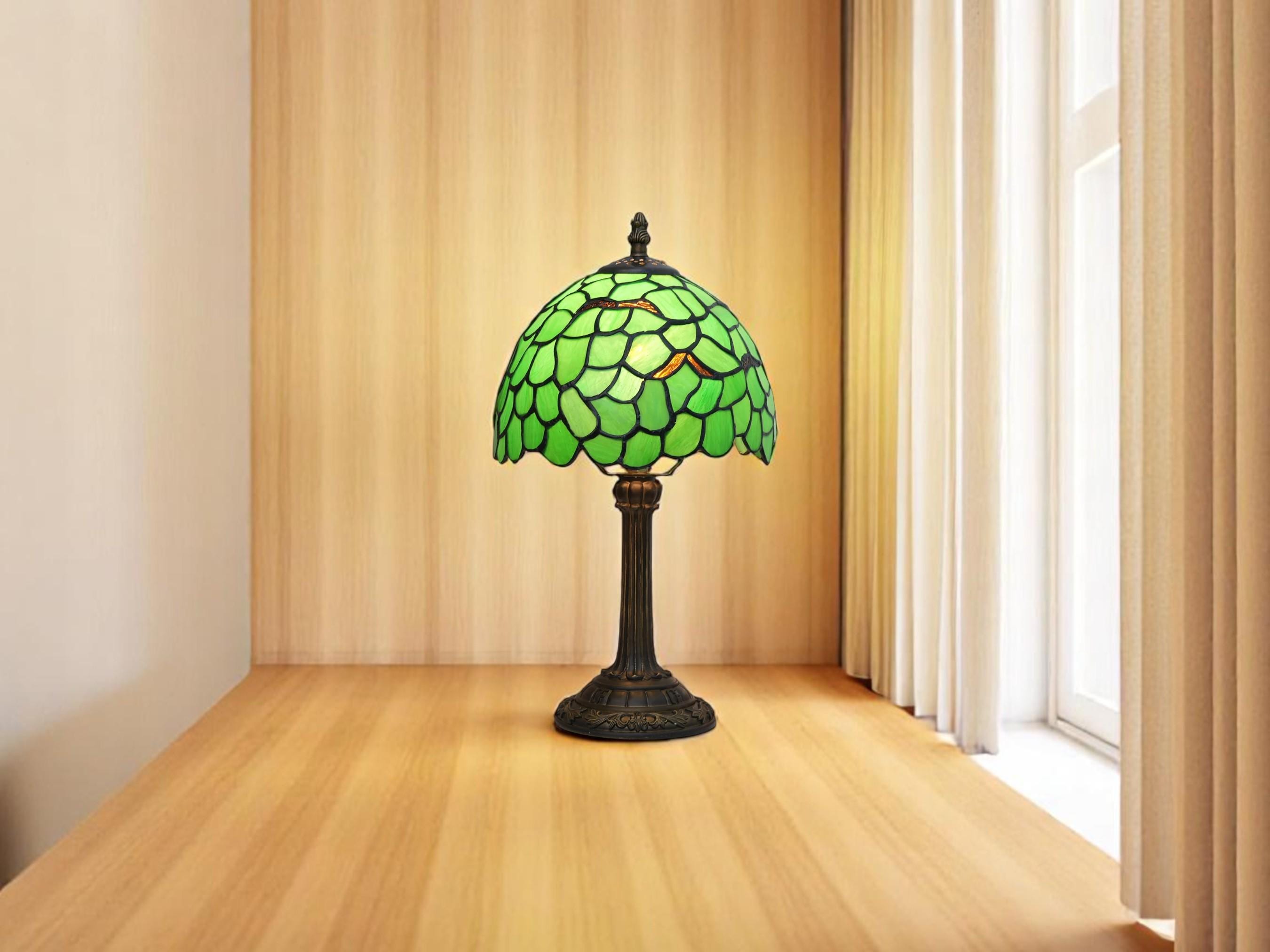 Vintage Stained Glass Table Lamp, Multi-Color Bedside Desk Light, Living Room Decor