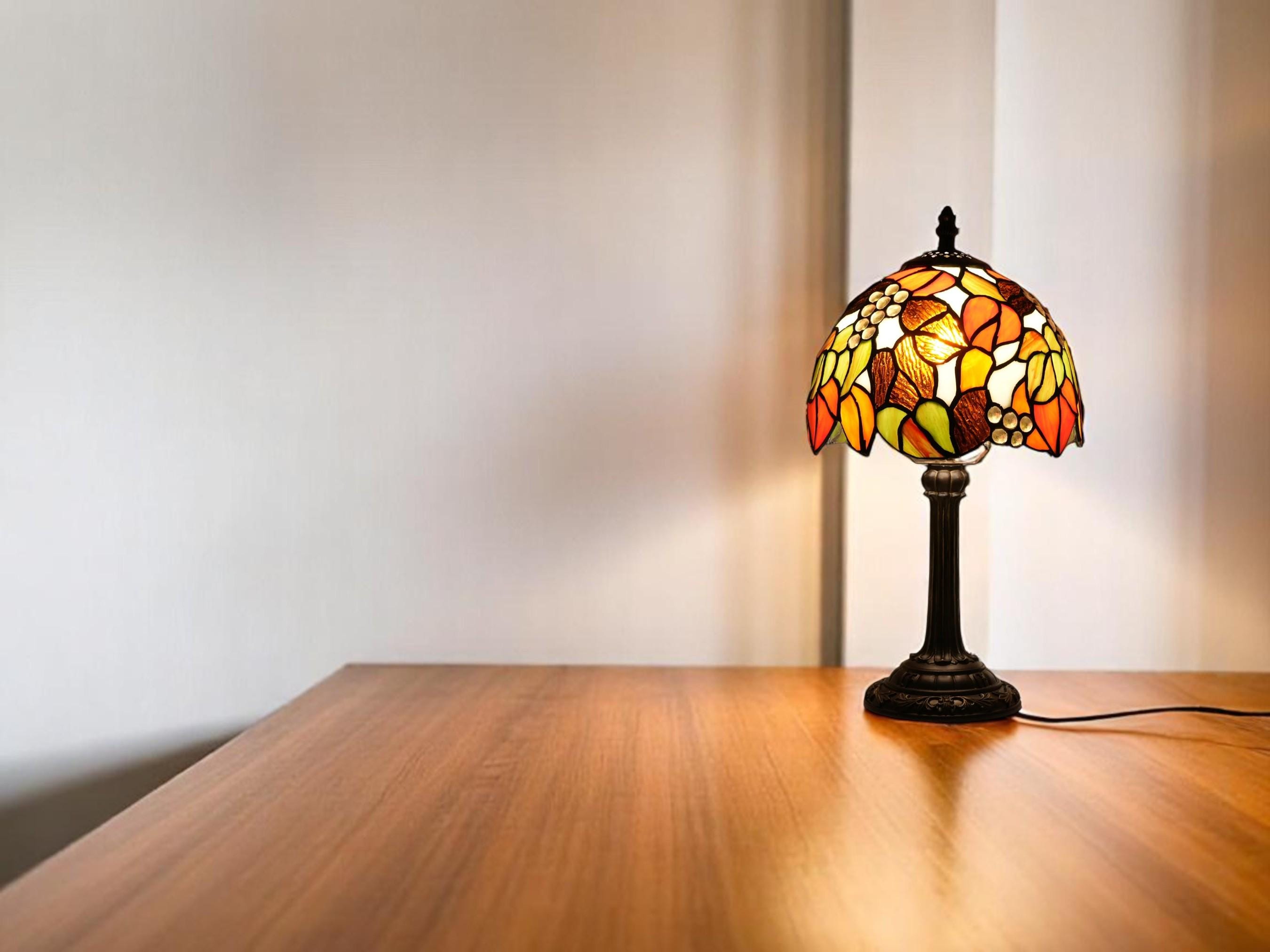 Vintage Stained Glass Table Lamp, Multi-Color Bedside Desk Light, Living Room Decor