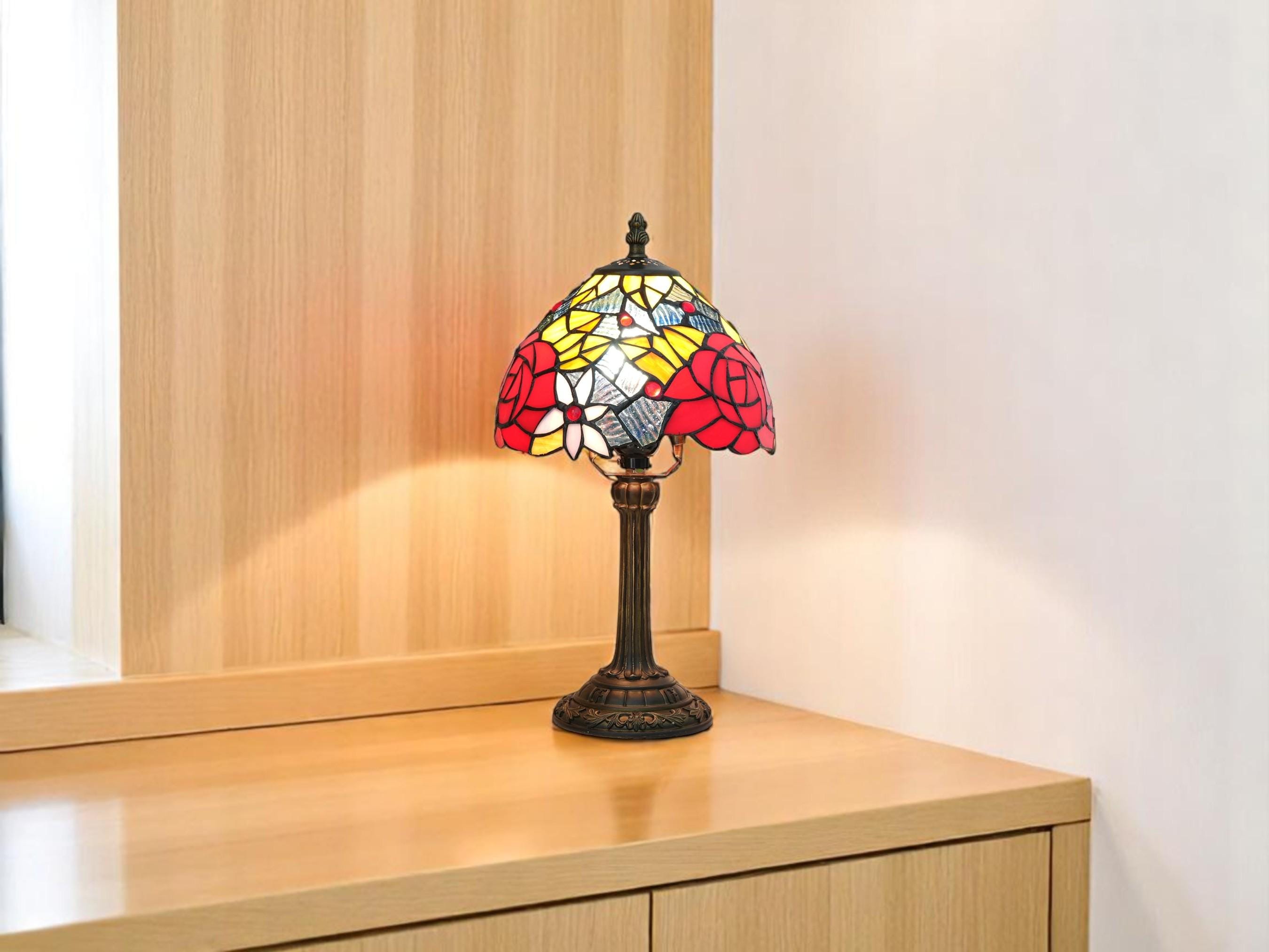 Vintage Stained Glass Table Lamp, Multi-Color Bedside Desk Light, Living Room Decor