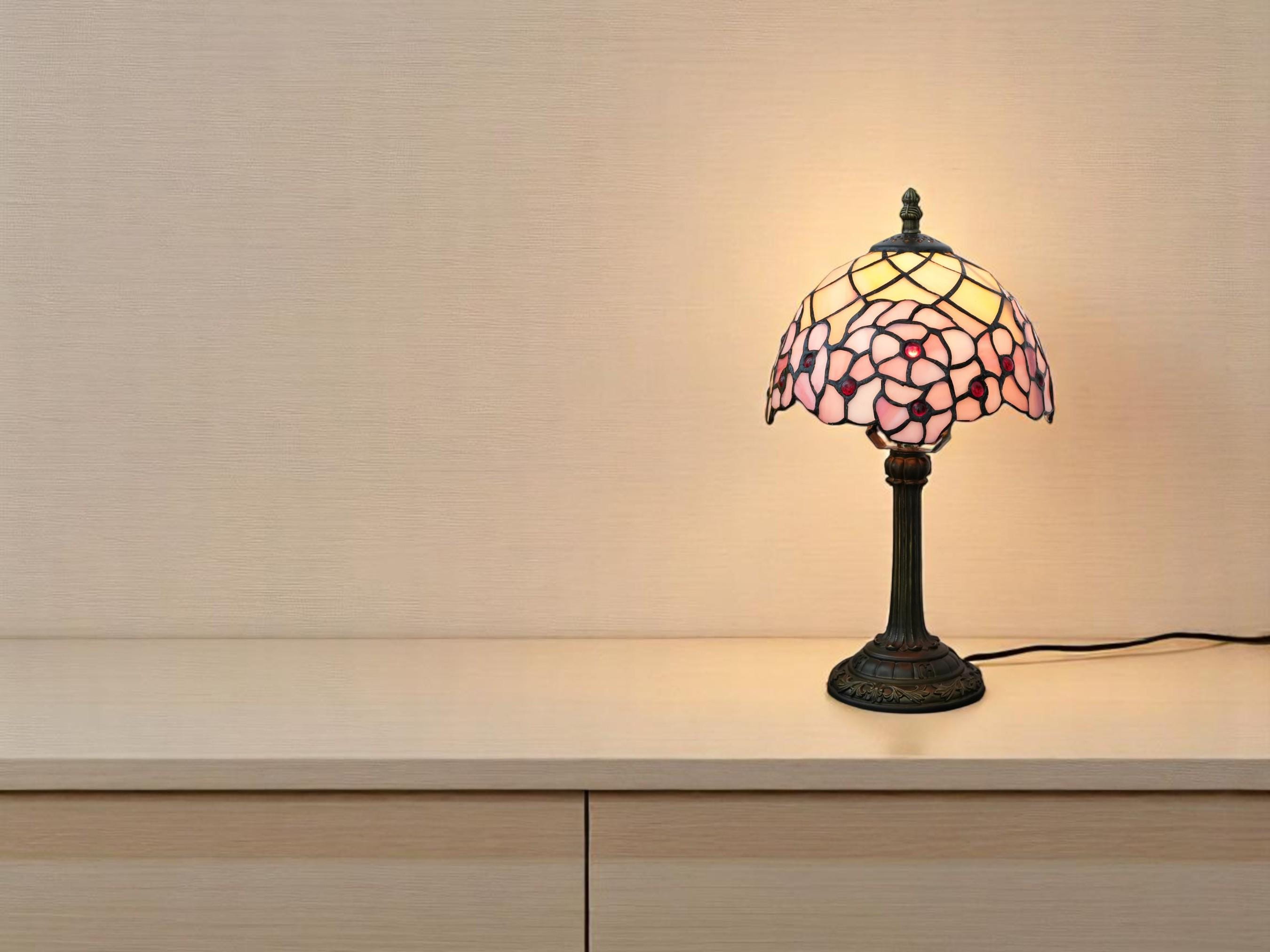 Vintage Stained Glass Table Lamp, Multi-Color Bedside Desk Light, Living Room Decor