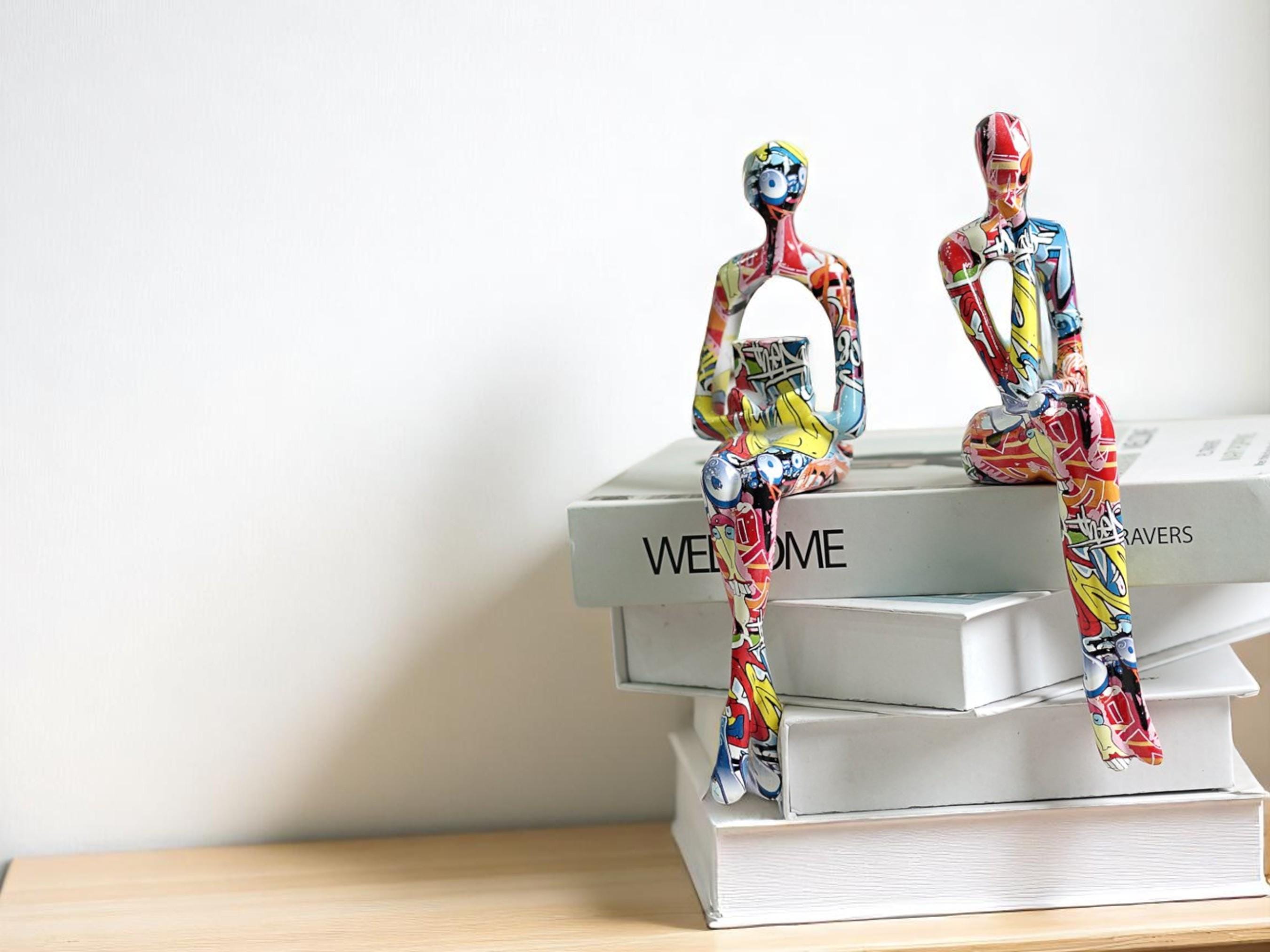 Abstract Resin Graffiti Sculpture, Modern Art Figurine, Colorful Shelf Decor