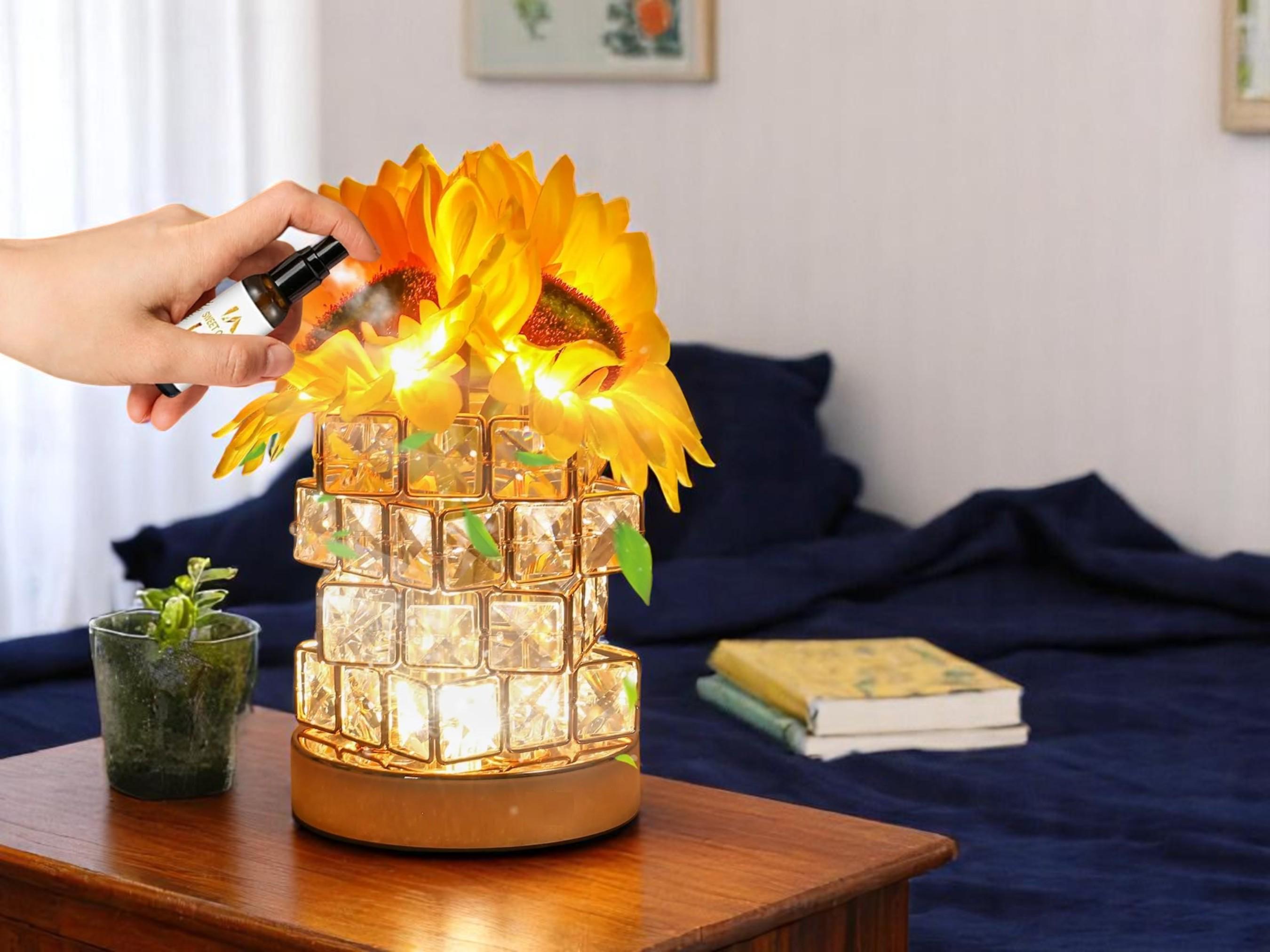 Crystal Flower Table Lamp, Elegant Bedside Night Light, Modern Bedroom Decor