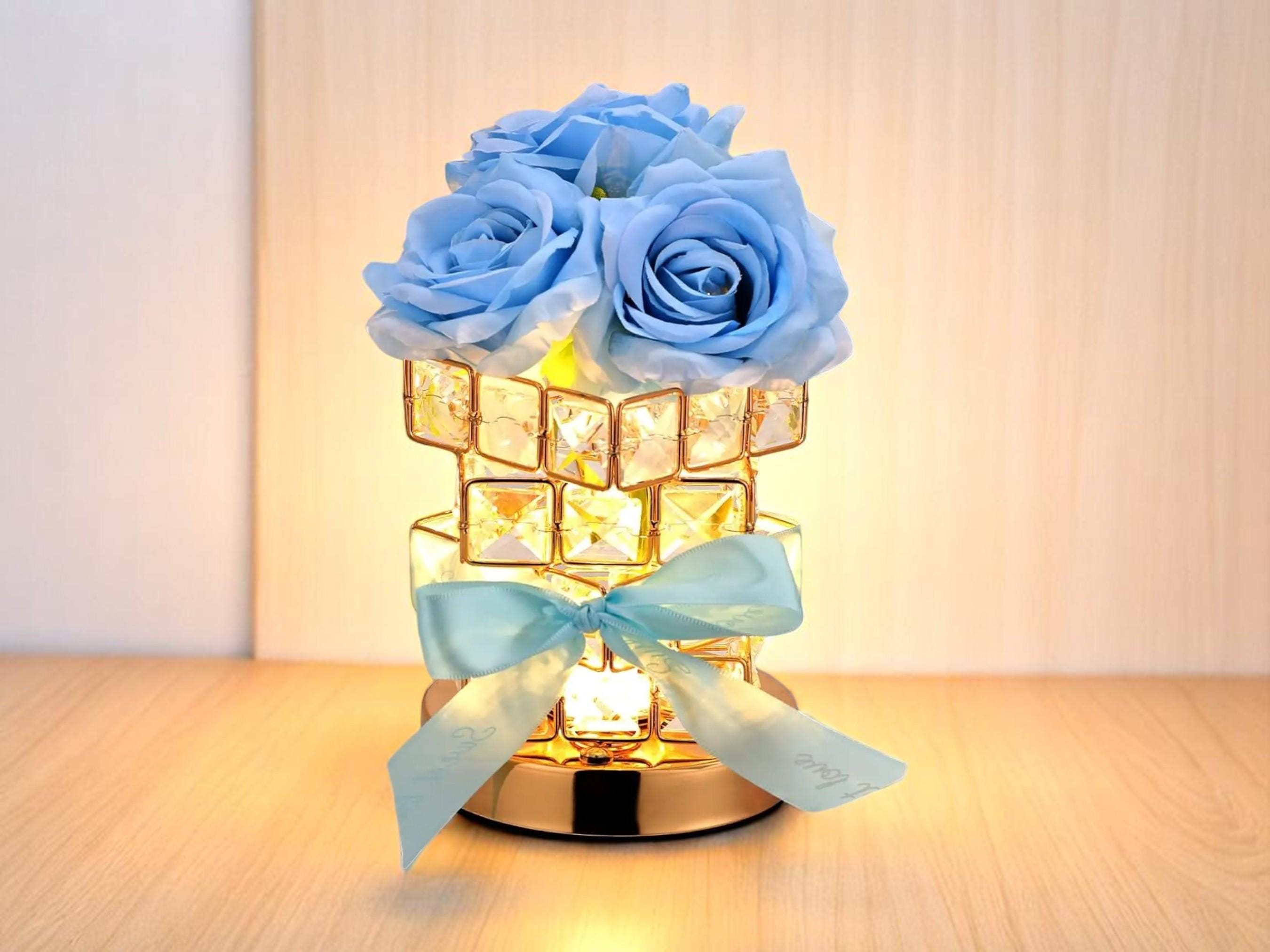 Crystal Flower Table Lamp, Elegant Bedside Night Light, Modern Bedroom Decor