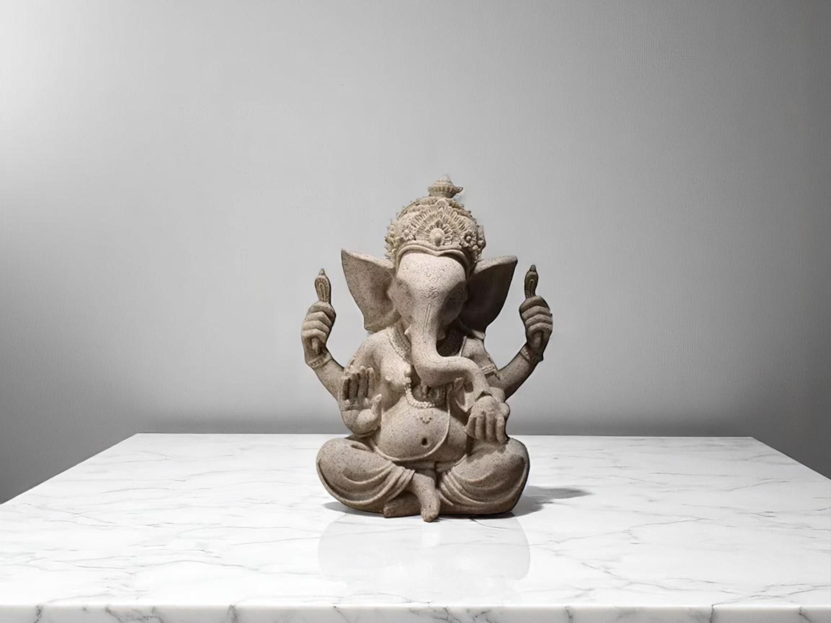 Hindu Ganesha Statue, Ganpati Sculpture, Sandstone Altar Decor, Meditation Room Spiritual Ornament