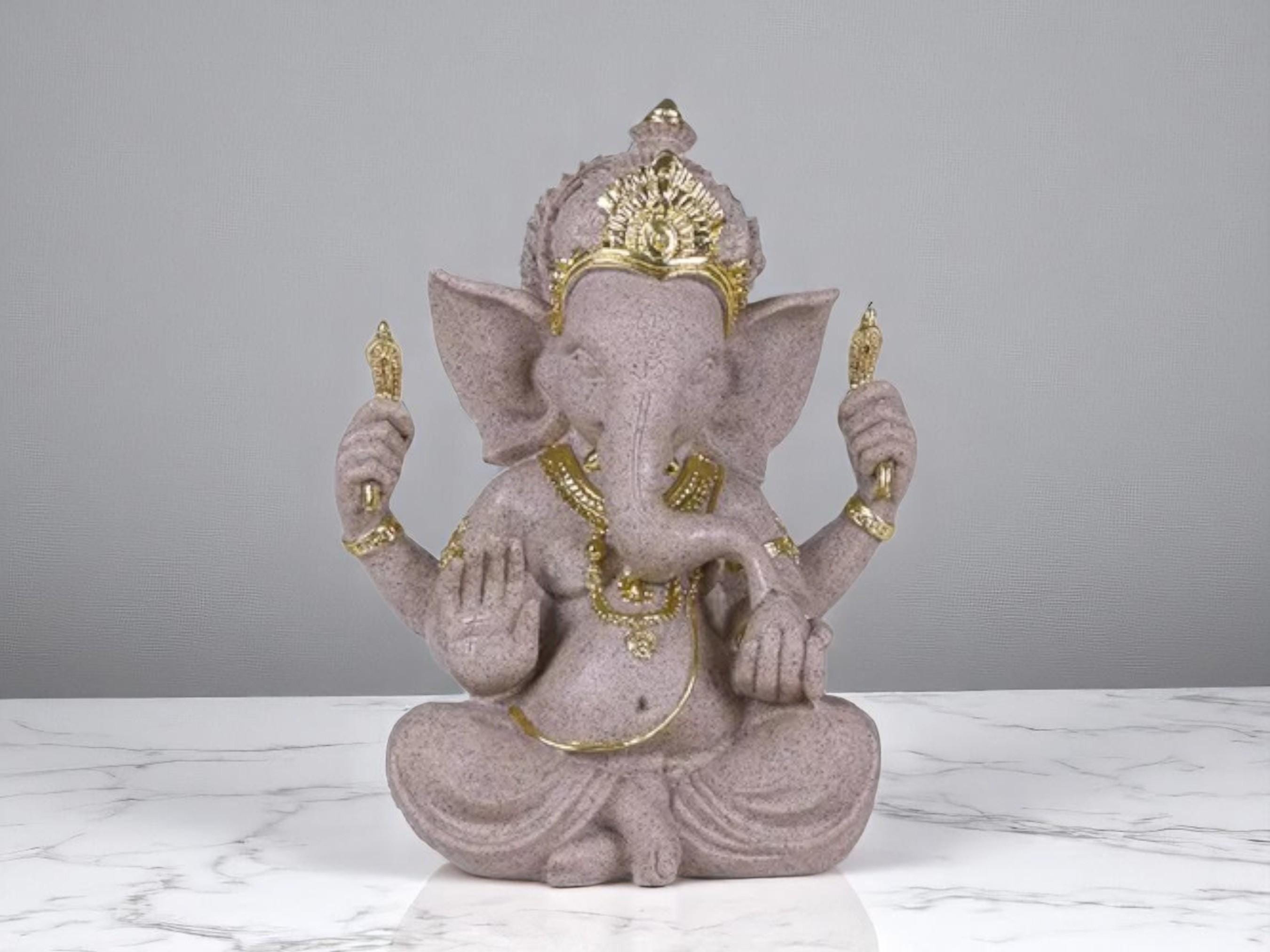 Hindu Ganesha Statue, Ganpati Sculpture, Sandstone Altar Decor, Meditation Room Spiritual Ornament