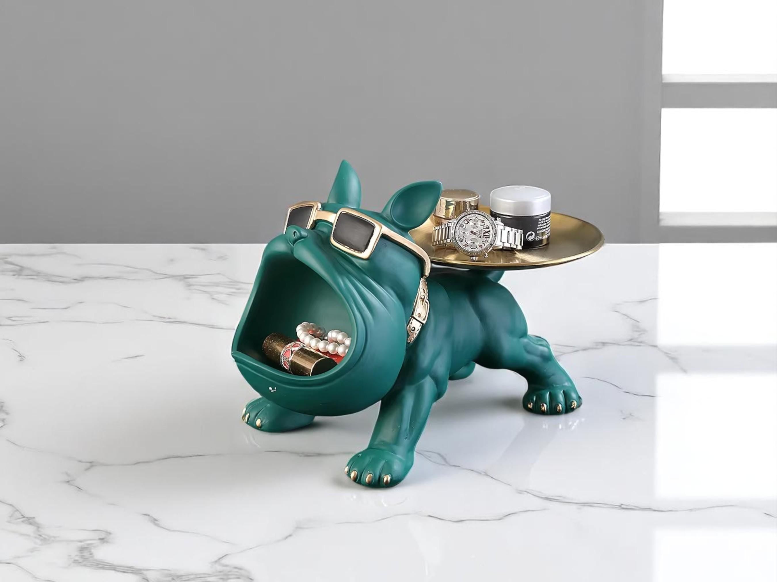 Bulldog Resin Desk Organizer, Catchall Tray for Sunglasses, Jewelry, Accessories, Office Storage
