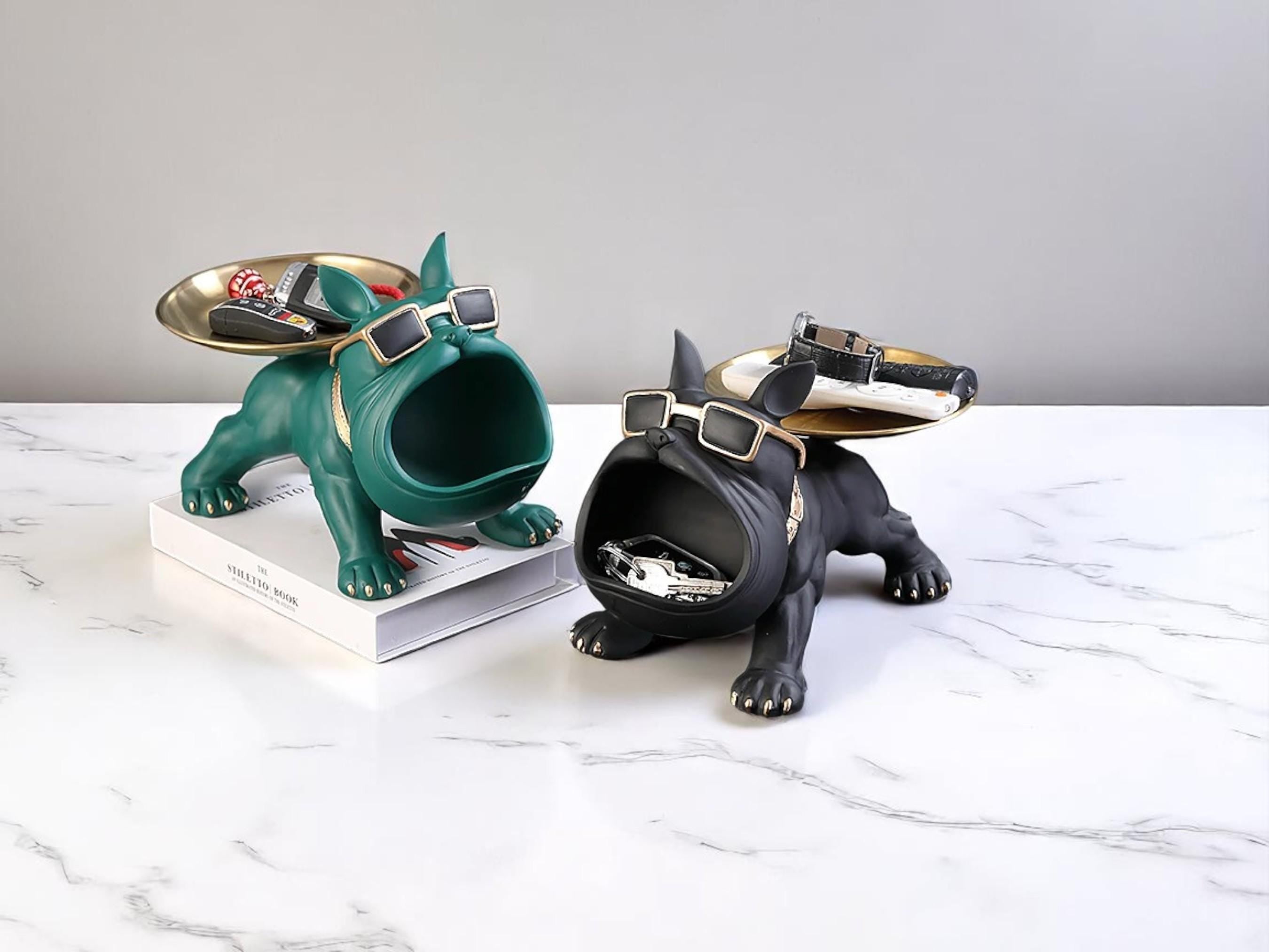Bulldog Resin Desk Organizer, Catchall Tray for Sunglasses, Jewelry, Accessories, Office Storage