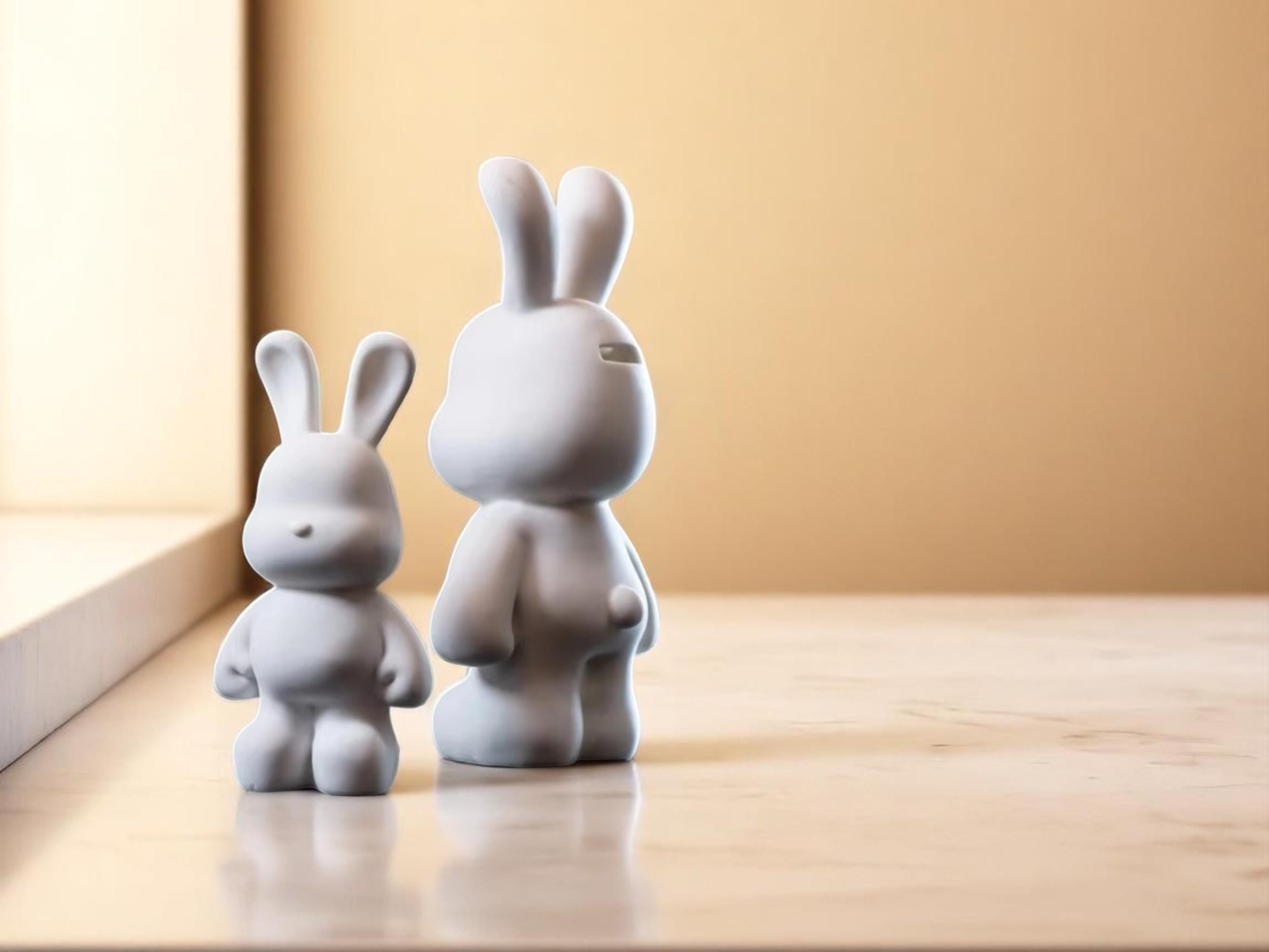 Vinyl Rabbit Bear Figurine, DIY Animal Craft, Modern Home Decor