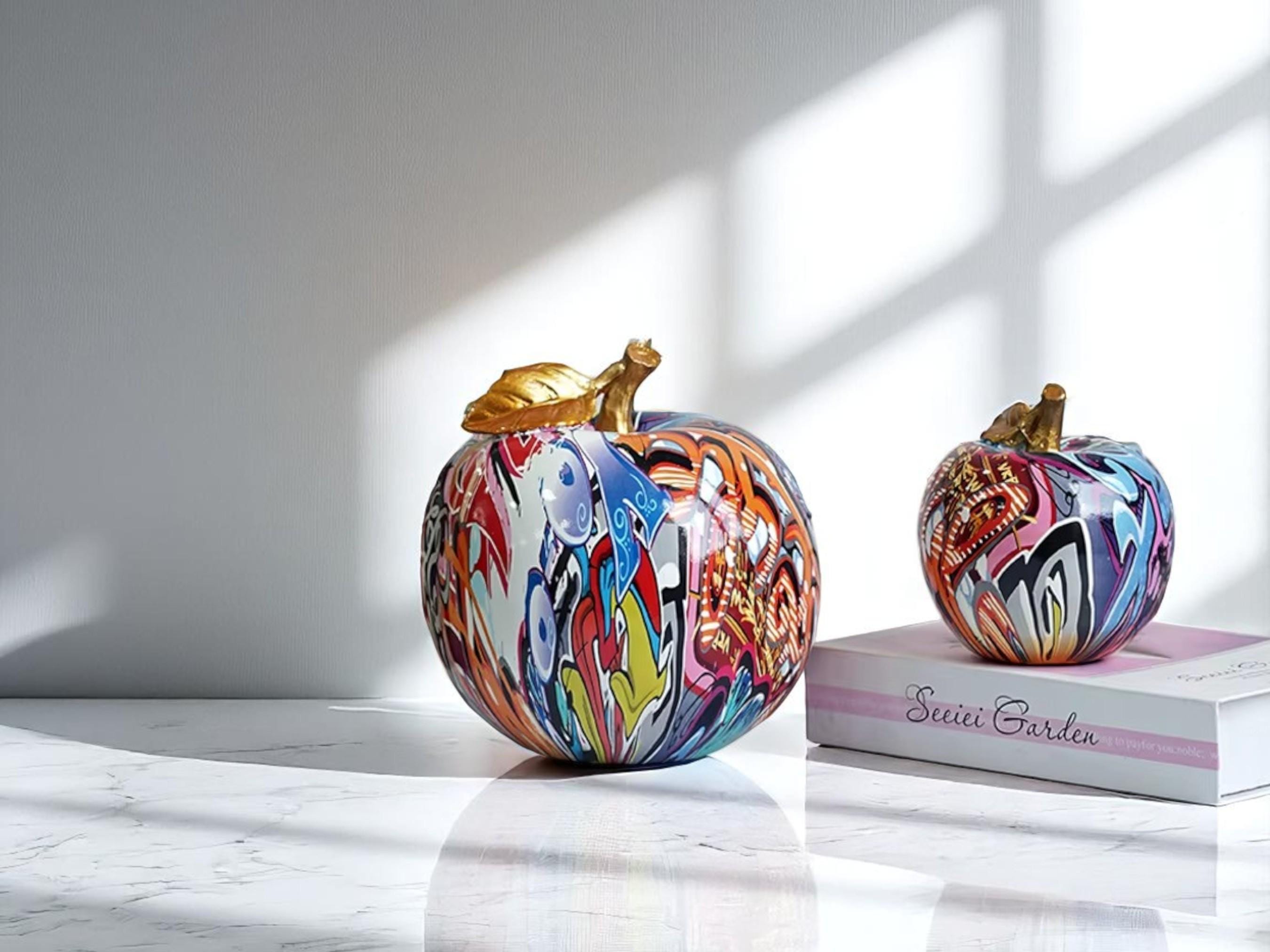 Colorful Resin Fruit Decor, Abstract Graffiti Art Ornament, Modern Home Decoration