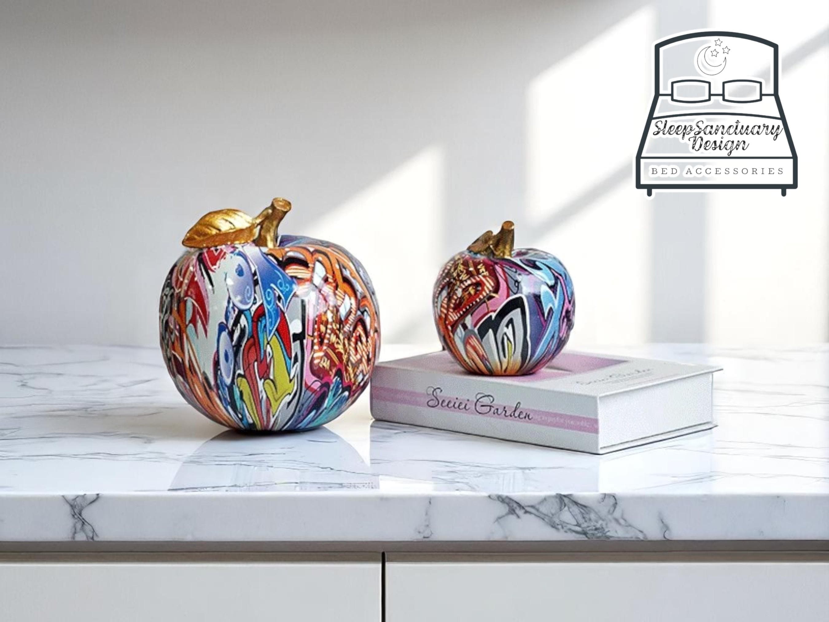 Colorful Resin Fruit Decor, Abstract Graffiti Art Ornament, Modern Home Decoration