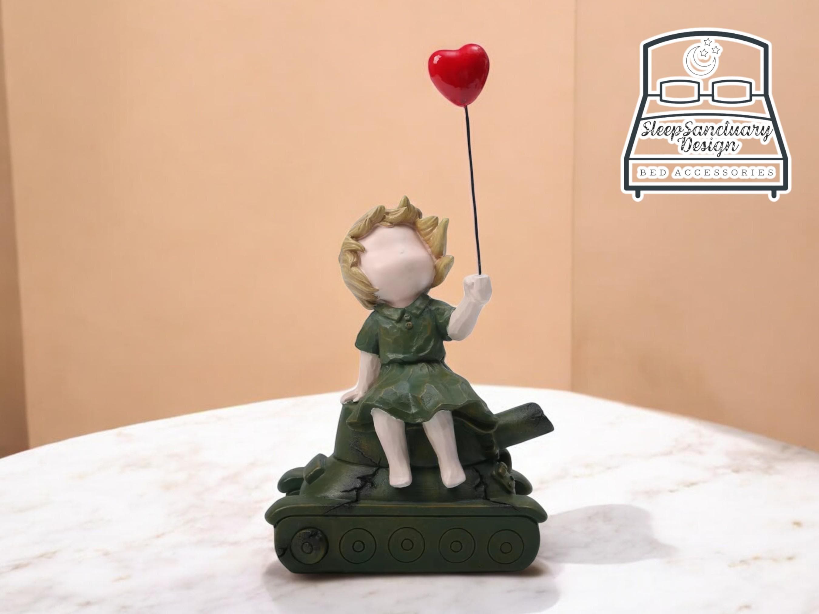 Modern Resin Figurine, Child on Tank Peace Sculpture, Minimalist Art Home Decor