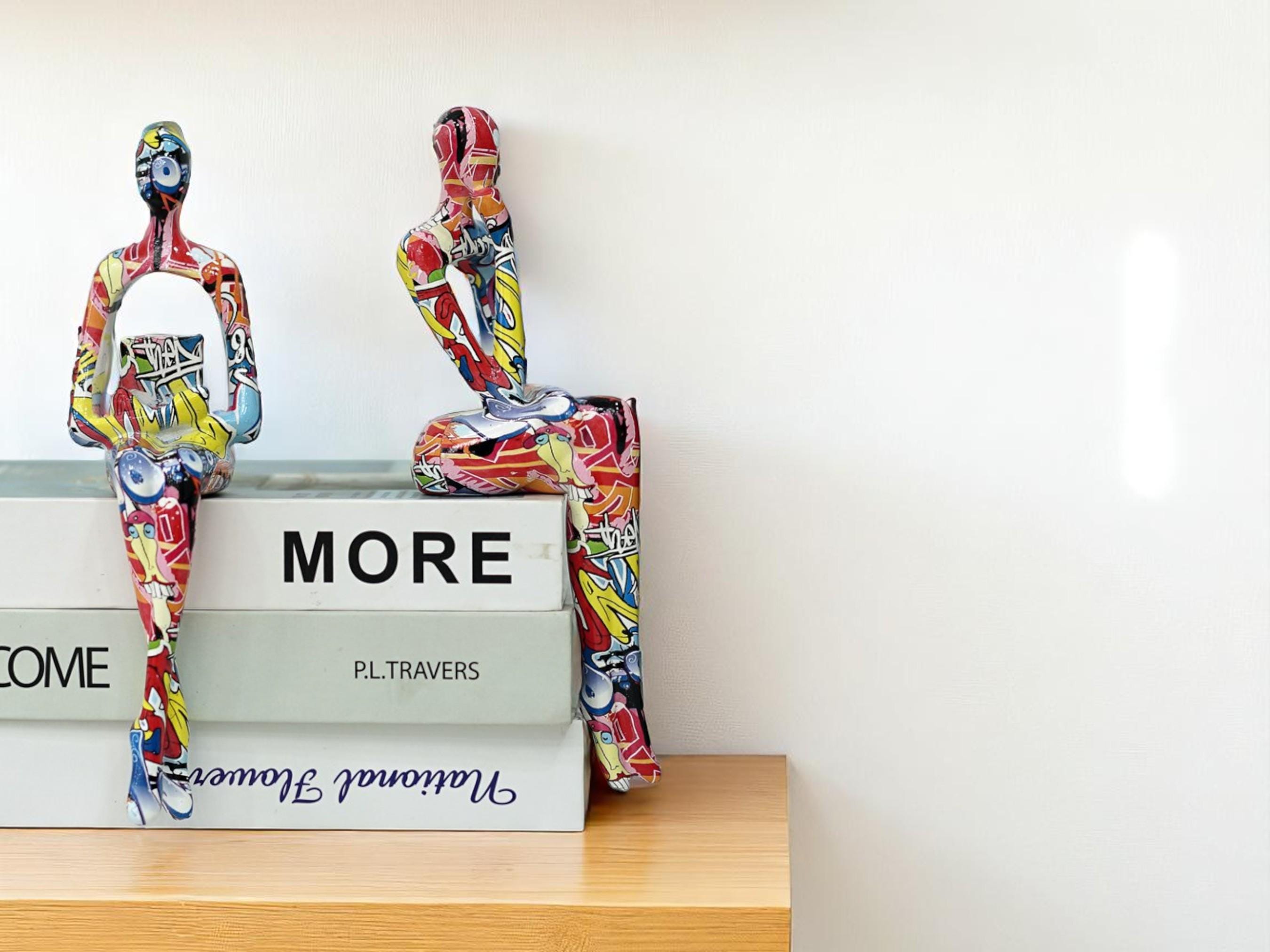 Abstract Resin Graffiti Sculpture, Modern Art Figurine, Colorful Shelf Decor