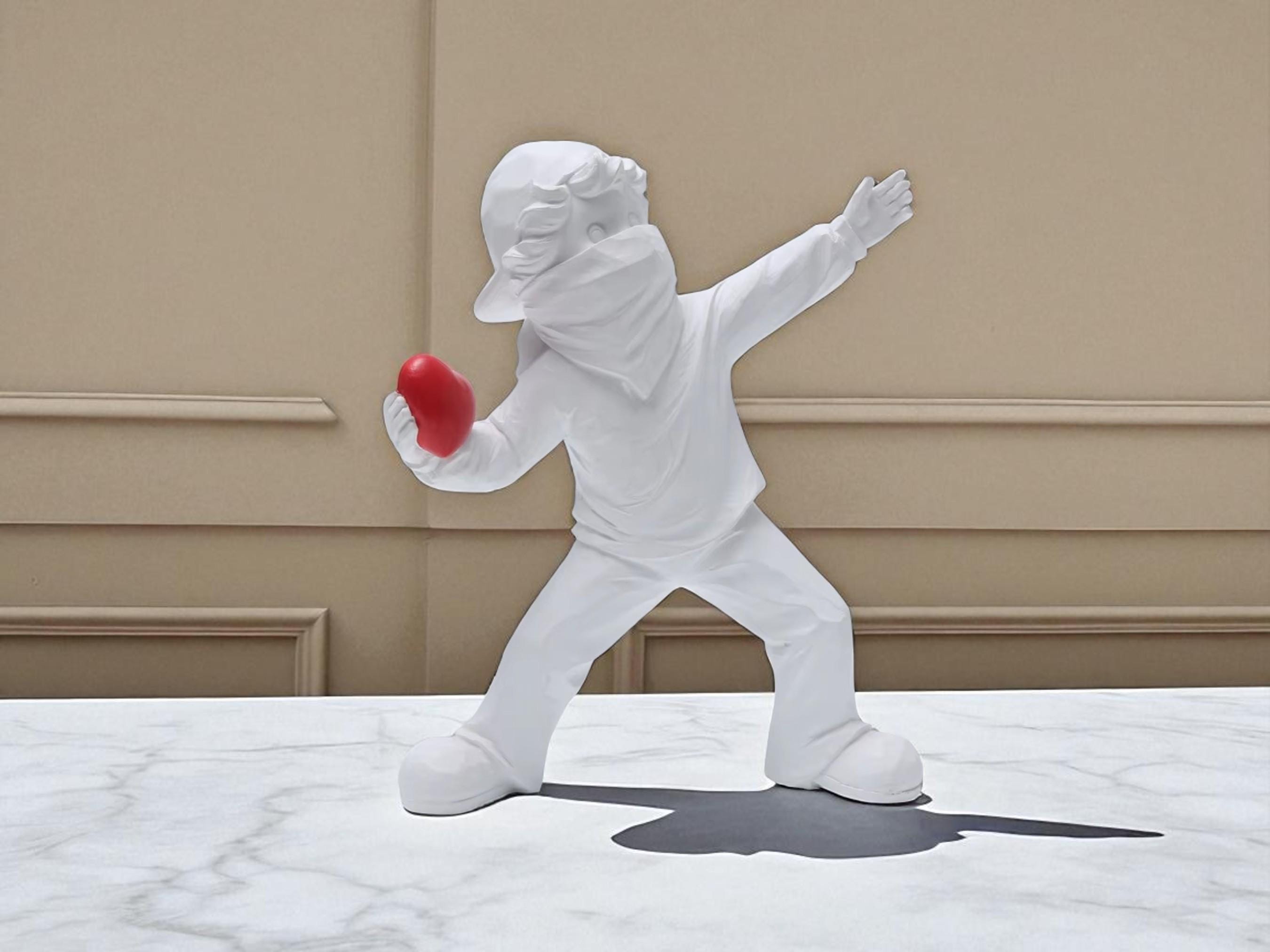 Resin Art Sculpture, Love Figurine, Masked Child with Heart Modern Home Decor