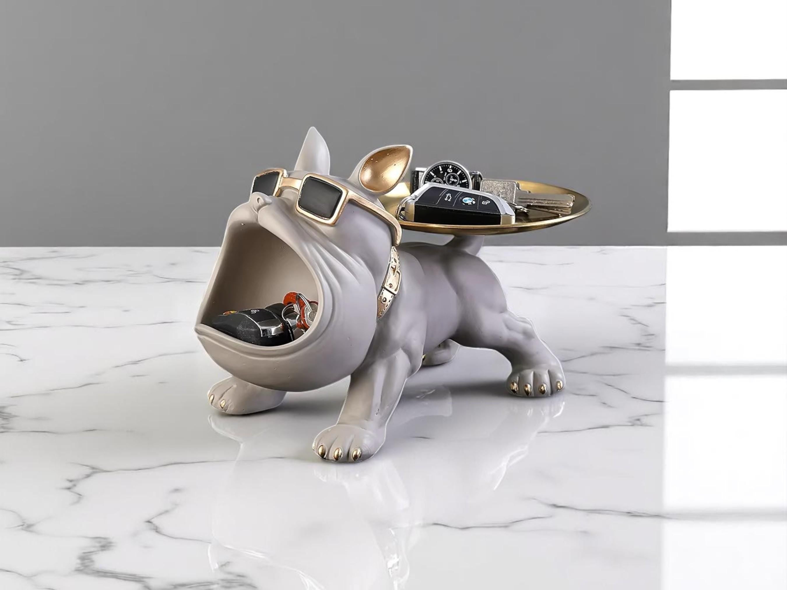 Bulldog Resin Desk Organizer, Catchall Tray for Sunglasses, Jewelry, Accessories, Office Storage