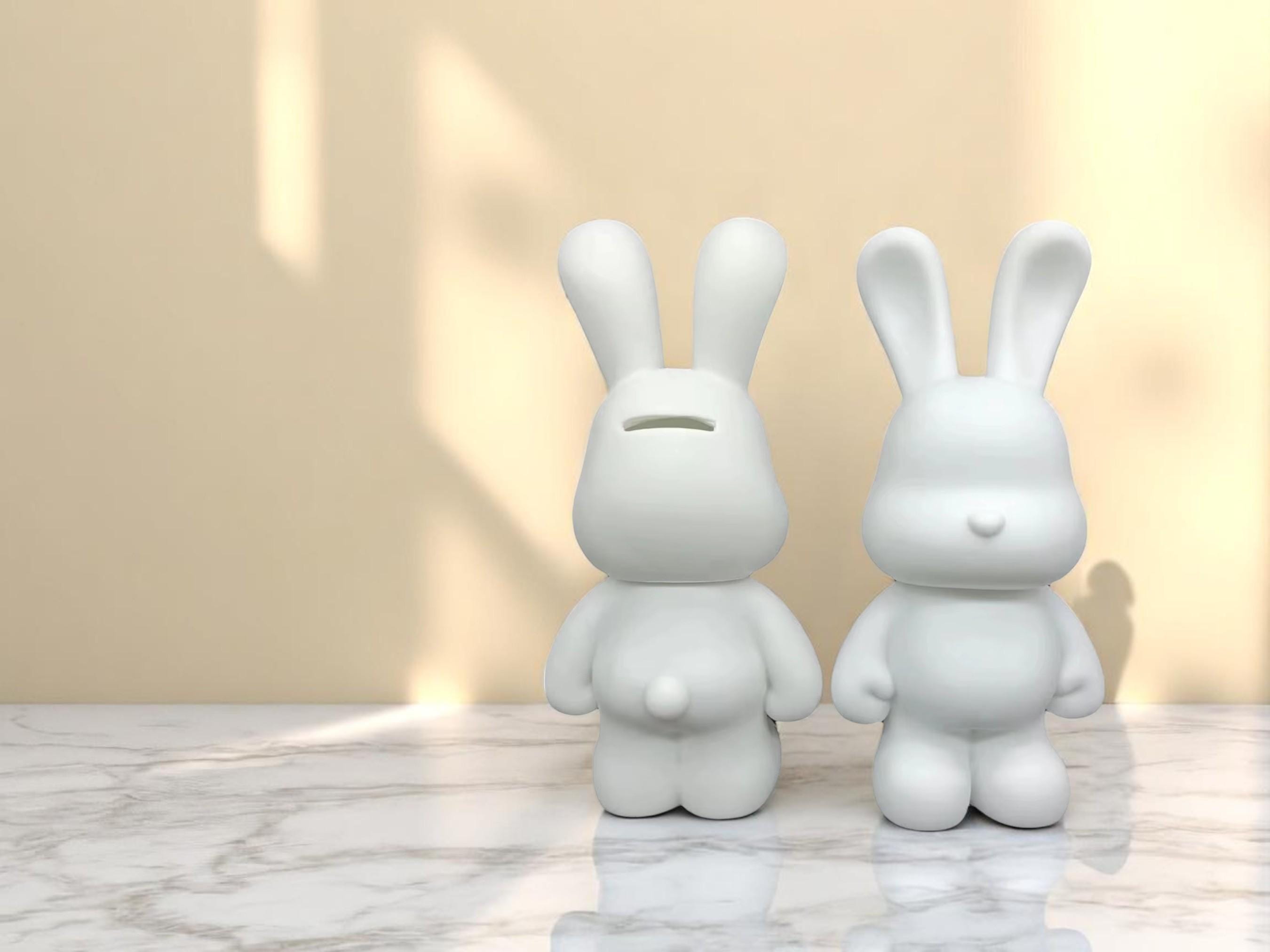 Vinyl Rabbit Bear Figurine, DIY Animal Craft, Modern Home Decor